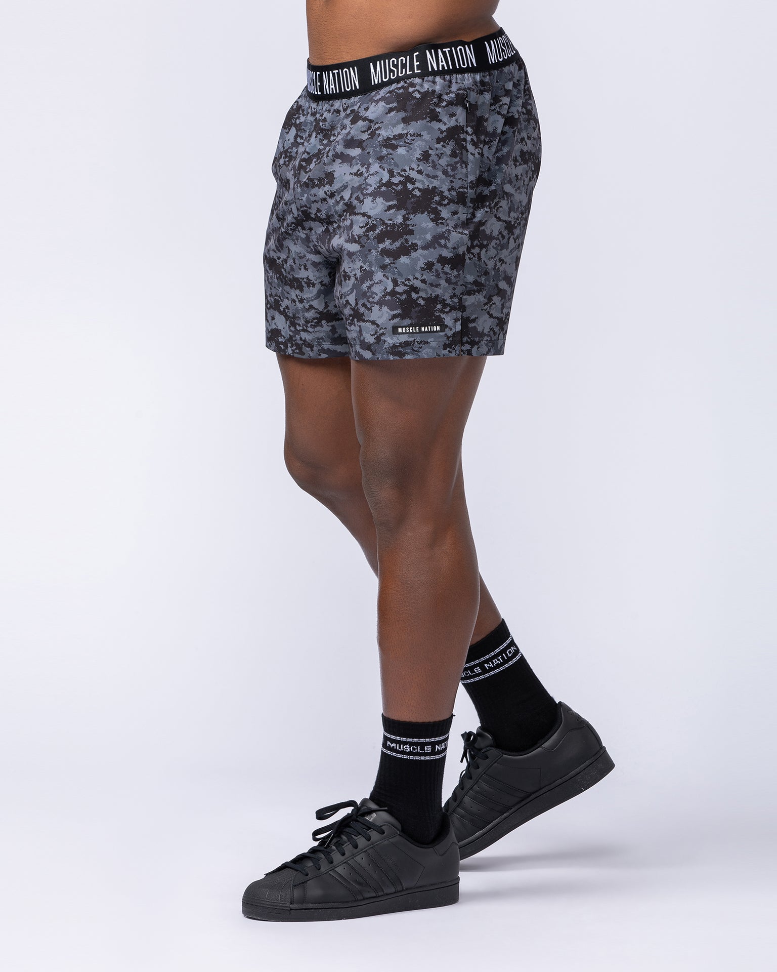 Level Up Training 4" Shorts - Grey/Black Distressed Print-Shorts-S-1124129GBDP-S-MNAPPRL35473-3-Muscle Nation