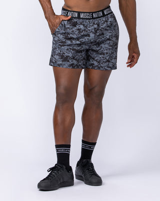 Level Up Training 4" Shorts - Grey/Black Distressed Print-Shorts-S-1124129GBDP-S-MNAPPRL35473-1-Muscle Nation