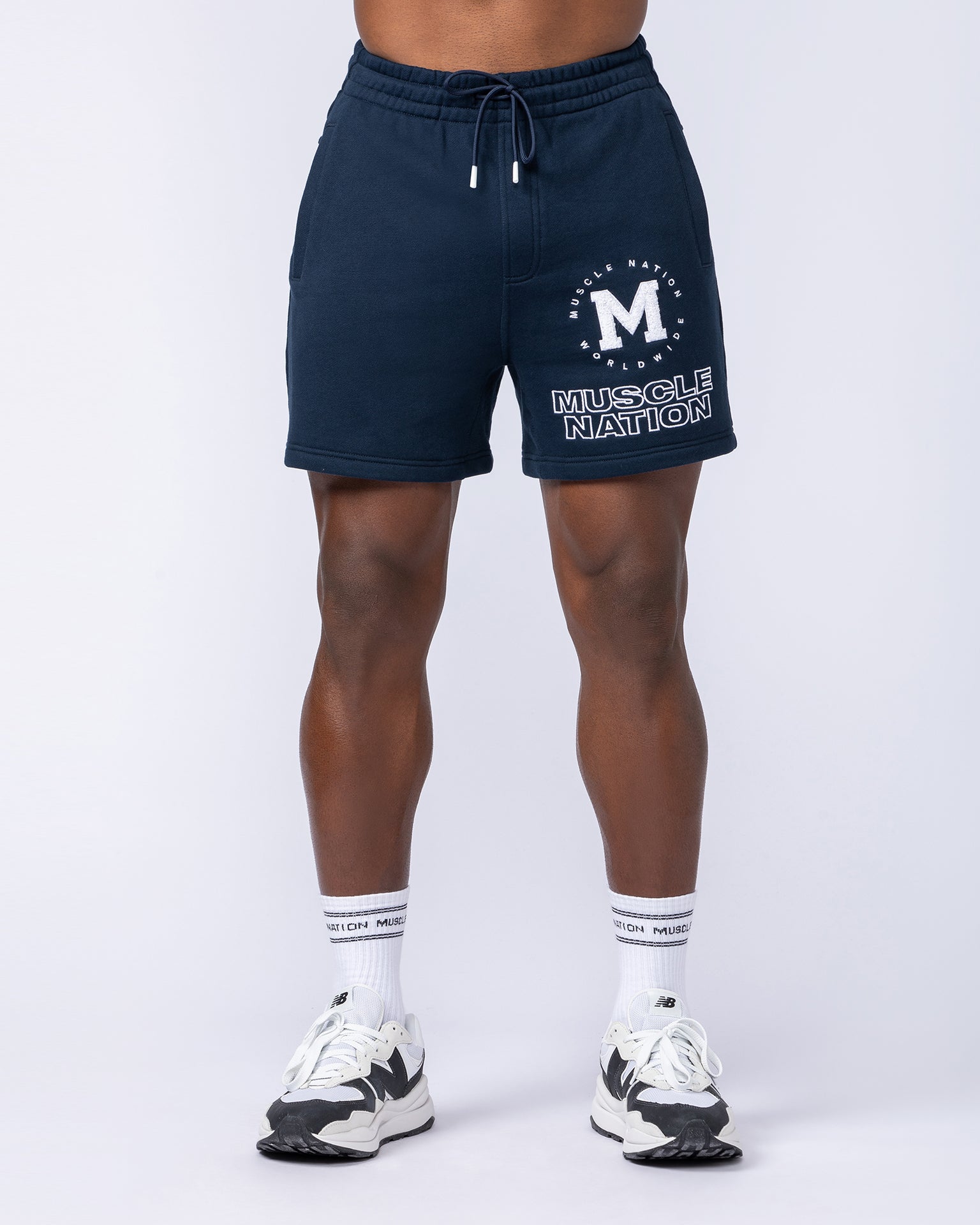 College Sweat 5" Shorts - Navy-Shorts-S-112433NAVY-S-MNAPPRL35585-4-Muscle Nation