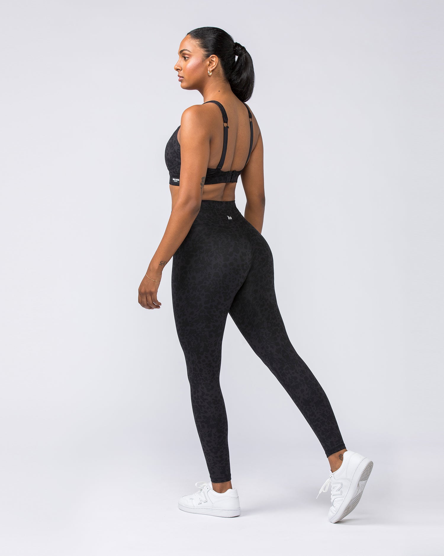 Women's High Waisted Printed Sports Leggings Black Speckled