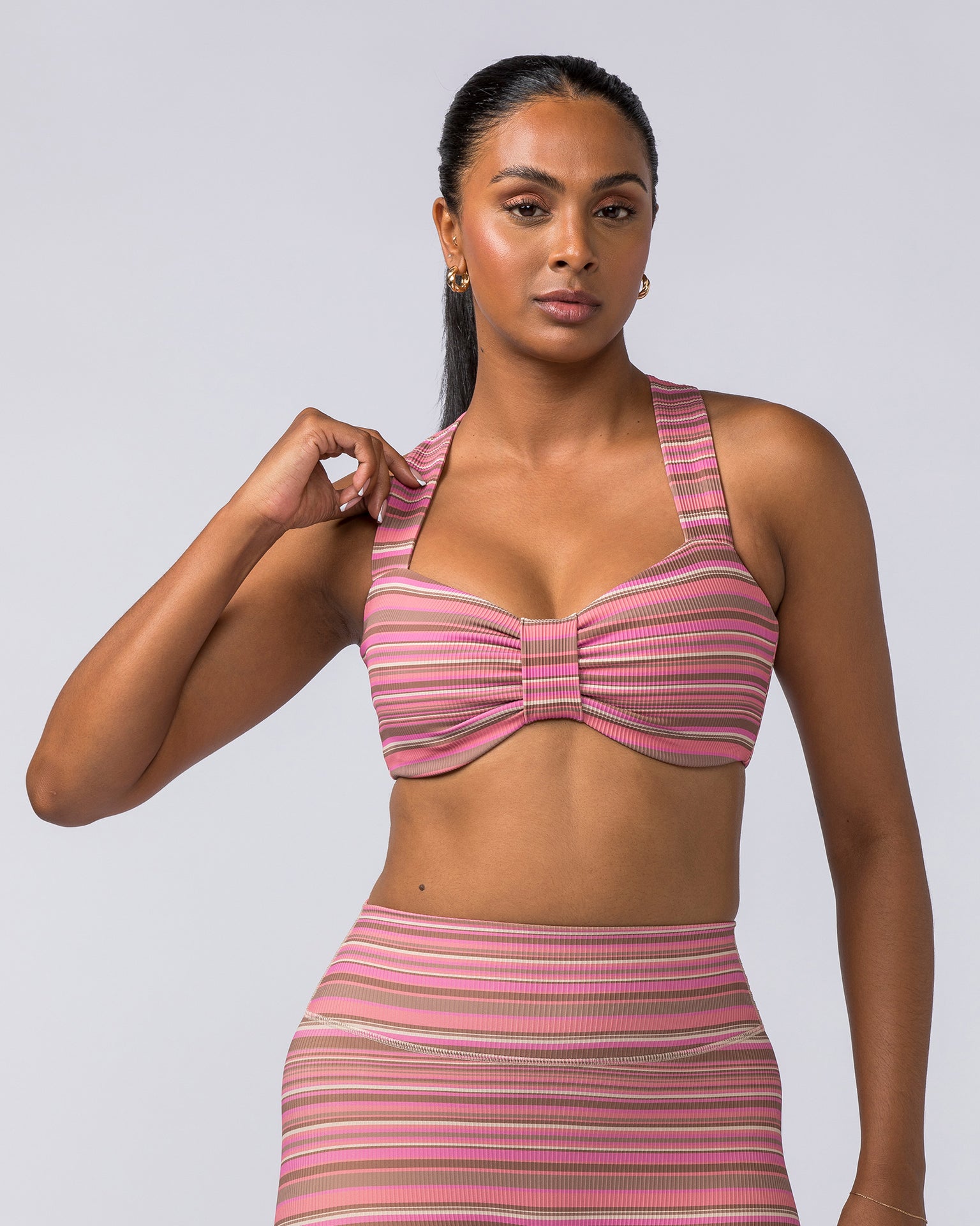 Lush Rib Bralette - Sunset Coral Stripe Print-Bralettes-XS-112374SUNCRLPNT-XS-MNAPPRL27823-2-Muscle Nation