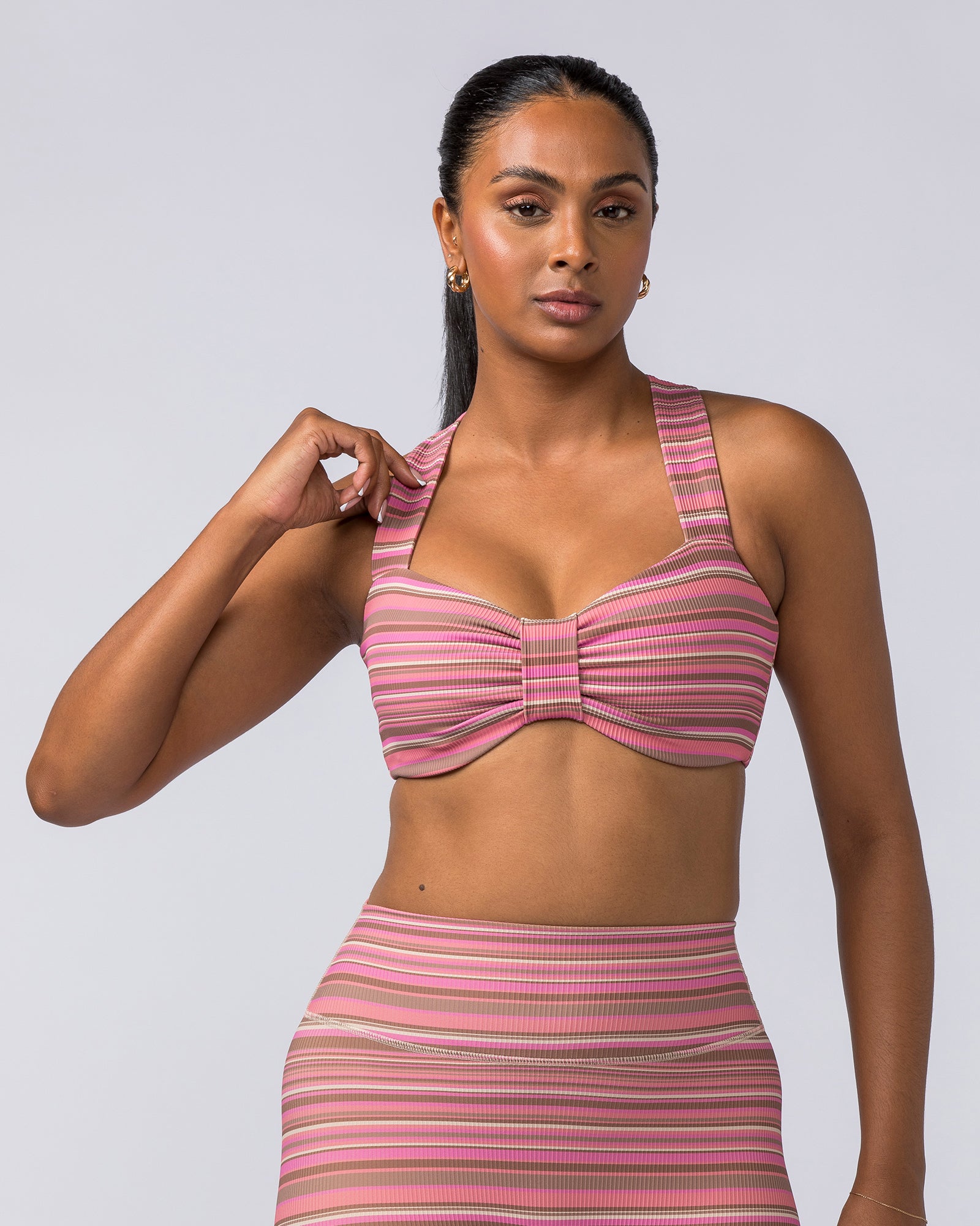 Lush Rib Bralette - Sunset Coral Stripe Print