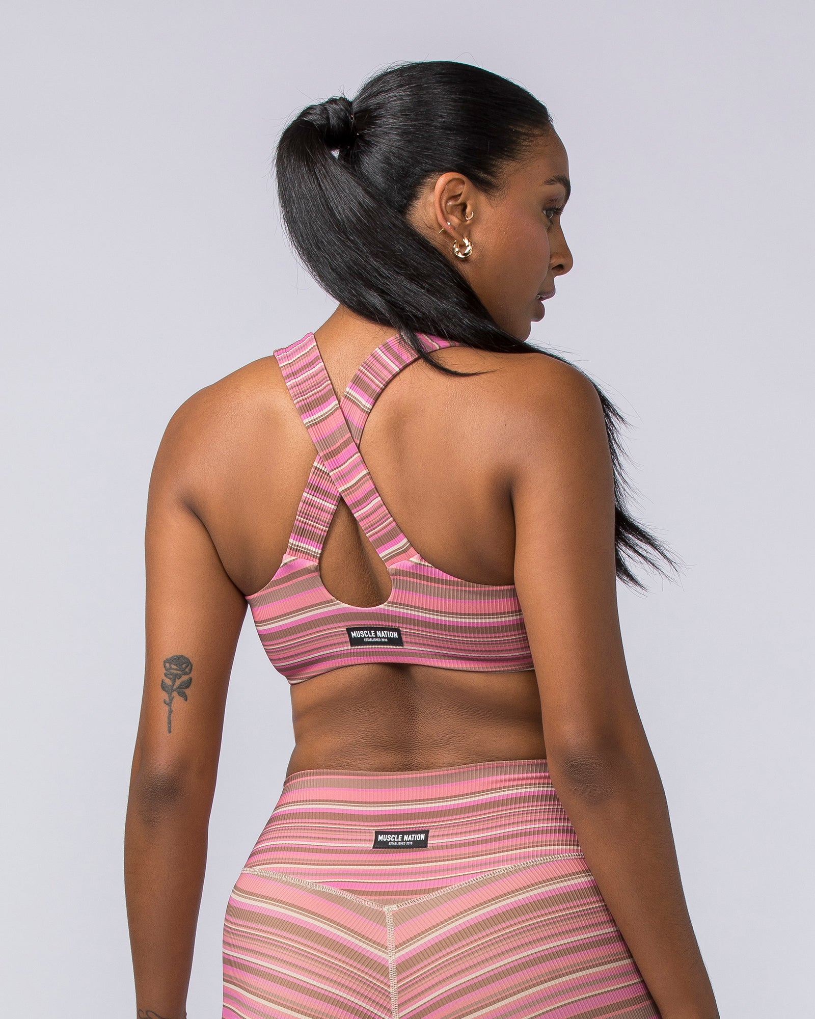 Lush Rib Bralette - Sunset Coral Stripe Print