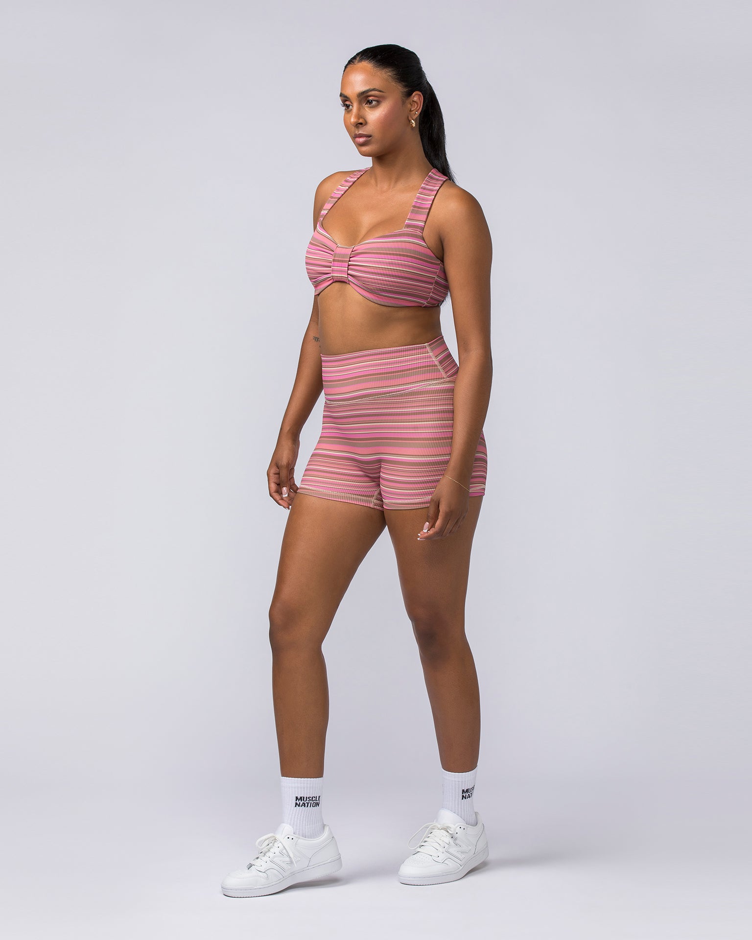 Lush Rib Bralette - Sunset Coral Stripe Print-Bralettes-XS-112374SUNCRLPNT-XS-MNAPPRL27823-7-Muscle Nation