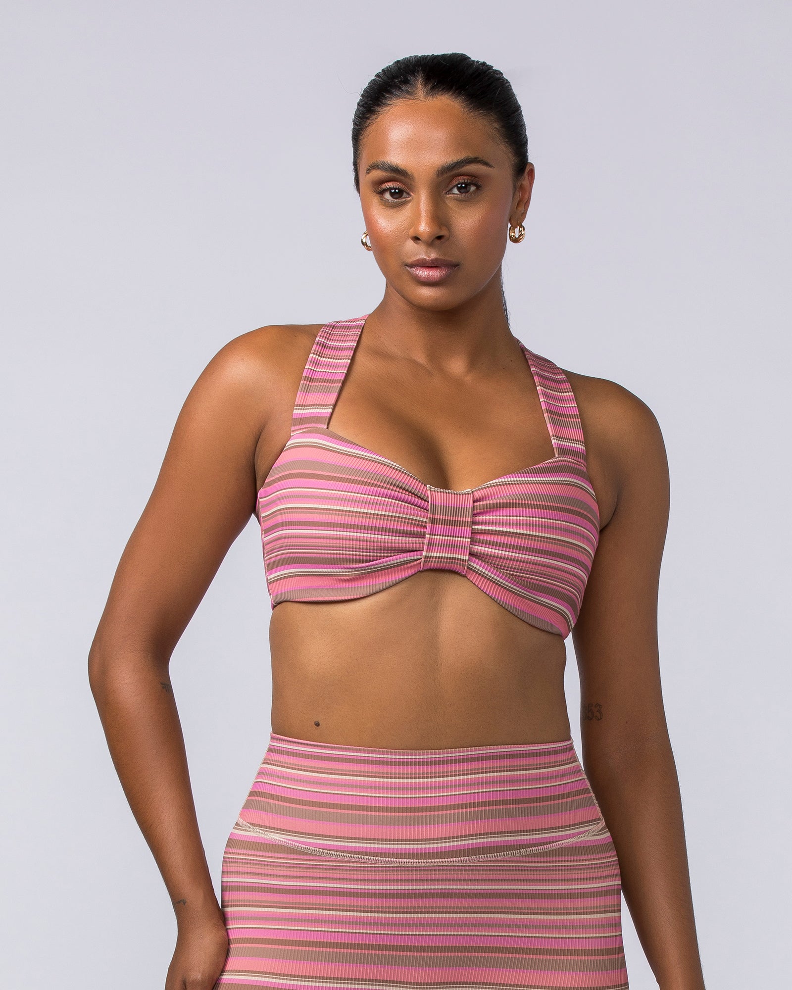 Lush Rib Bralette - Sunset Coral Stripe Print