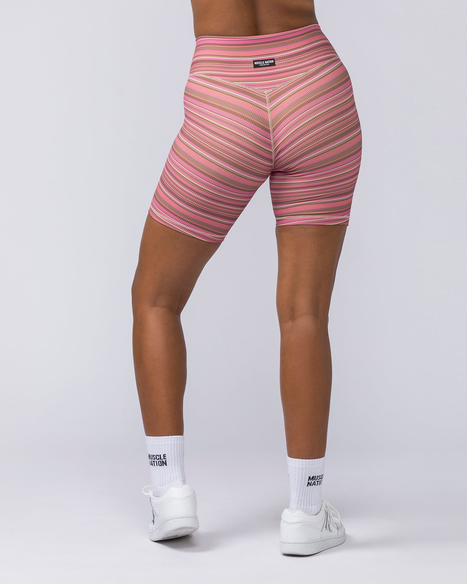 Zero Rise Rib Bike Shorts - Sunset Coral Stripe Print