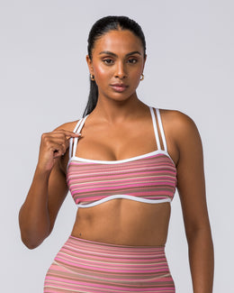 Curves Rib Bralette - Sunset Coral Stripe Print