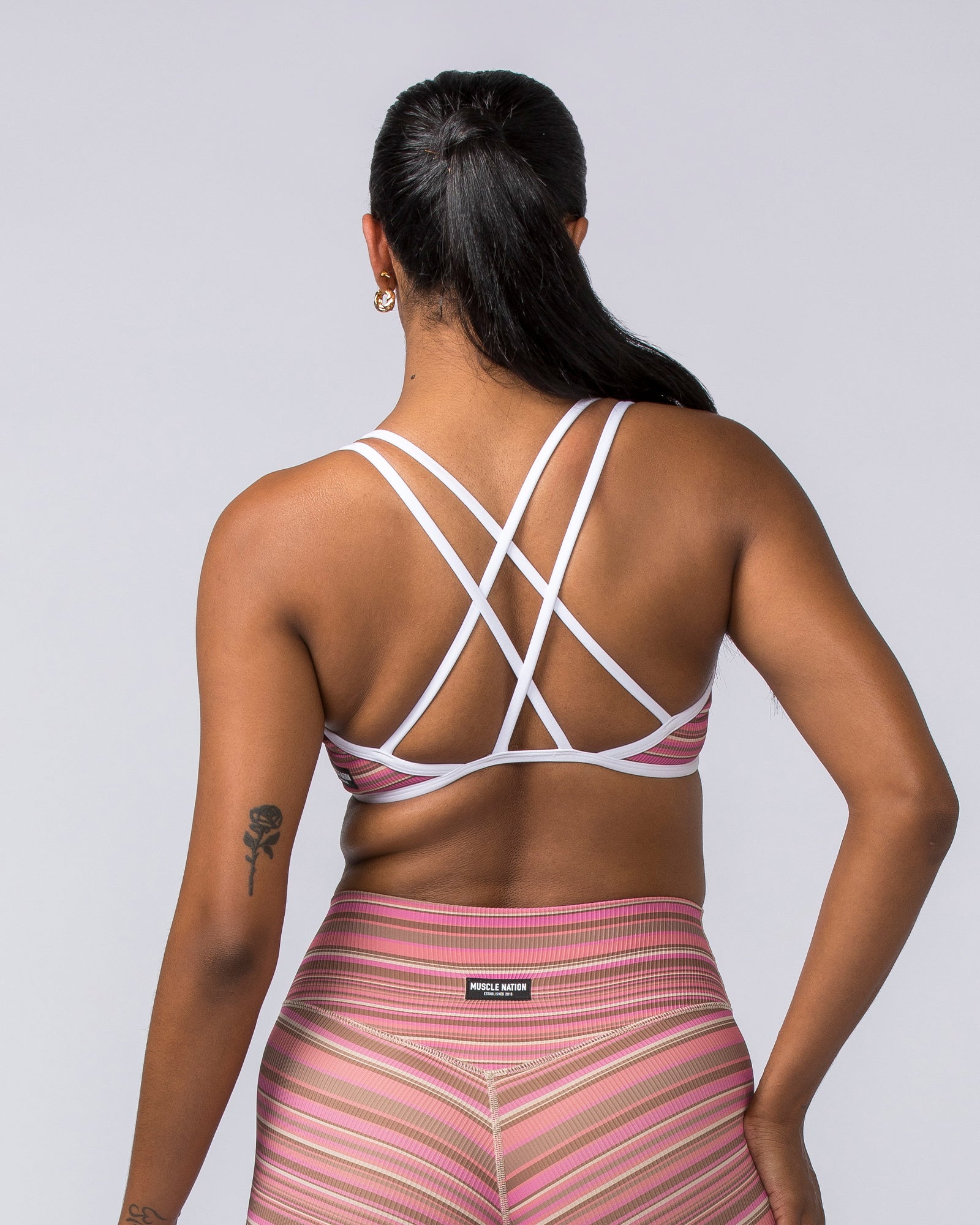 Curves Rib Bralette - Sunset Coral Stripe Print