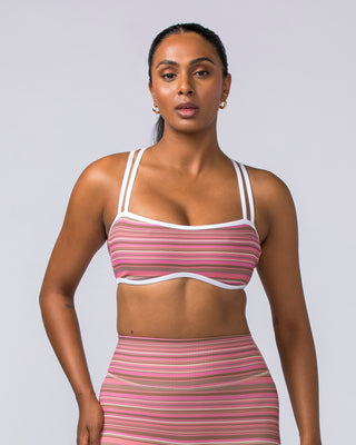 Curves Rib Bralette - Sunset Coral Stripe Print-Bralettes-XS-112373SUNCRLPNT-XS-MNAPPRL27767-2-Muscle Nation