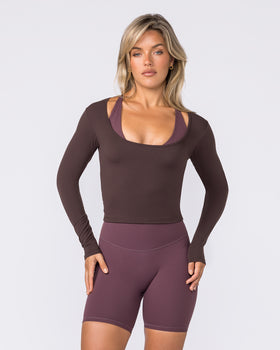 Base Long Sleeve Top - Cocoa-Tops-XXS-032609COCOA-XXS-MNAPPRL49156-1-Muscle Nation