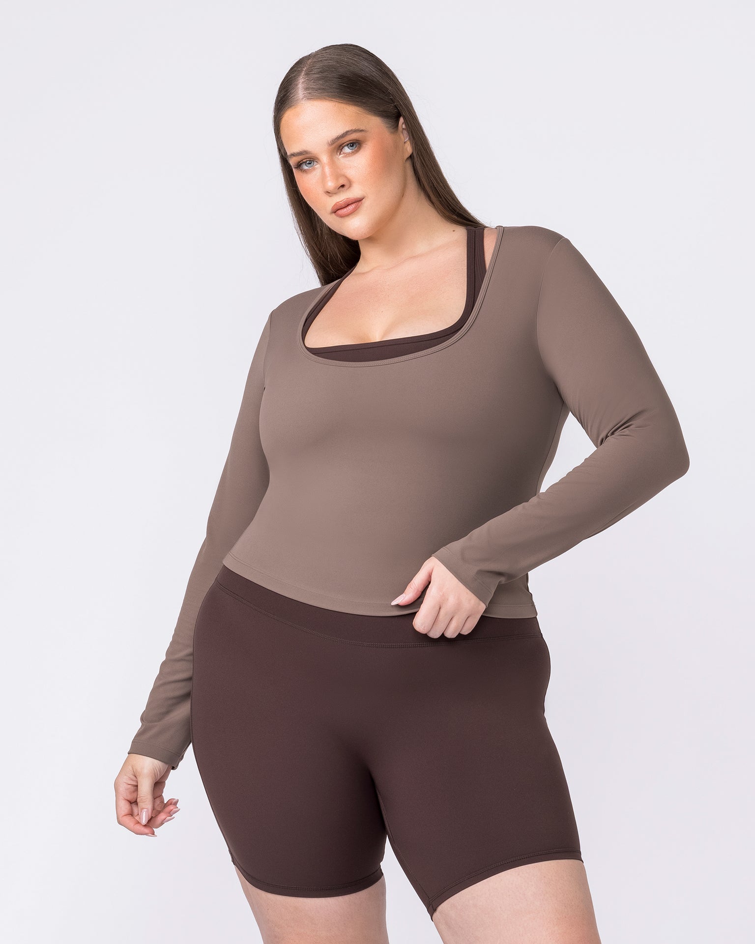 Base Long Sleeve Top - Taupe-Tops-XXS-032609TAUPE-XXS-MNAPPRL49147-1-Muscle Nation
