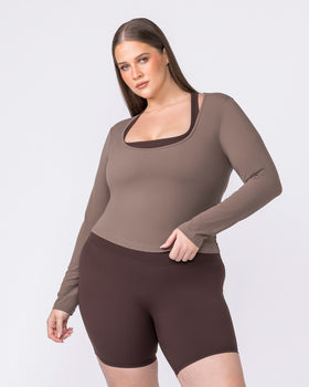Base Long Sleeve Top - Taupe-Tops-XXS-032609TAUPE-XXS-MNAPPRL49147-1-Muscle Nation