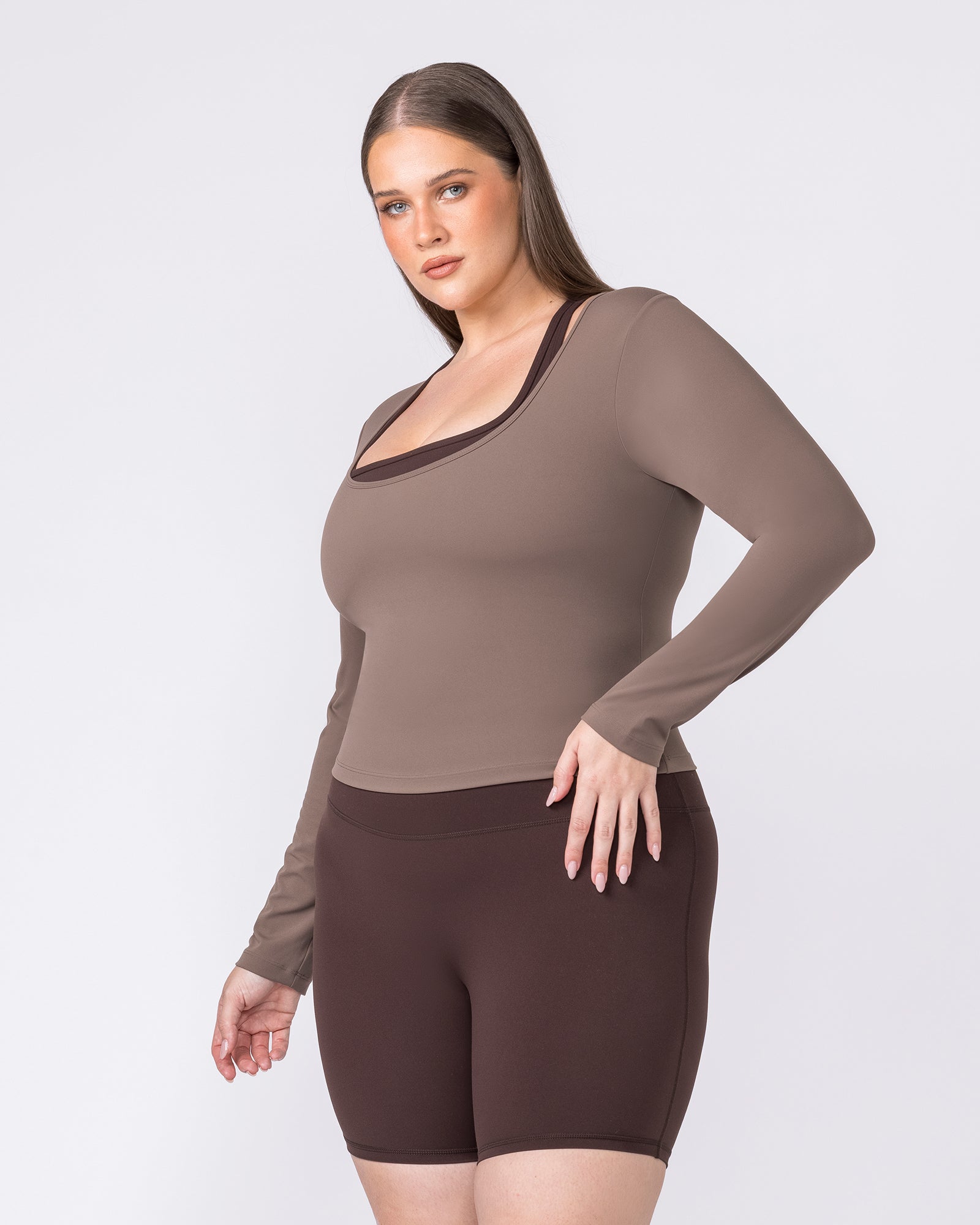 Base Long Sleeve Top - Taupe-Tops-XXS-032609TAUPE-XXS-MNAPPRL49147-3-Muscle Nation