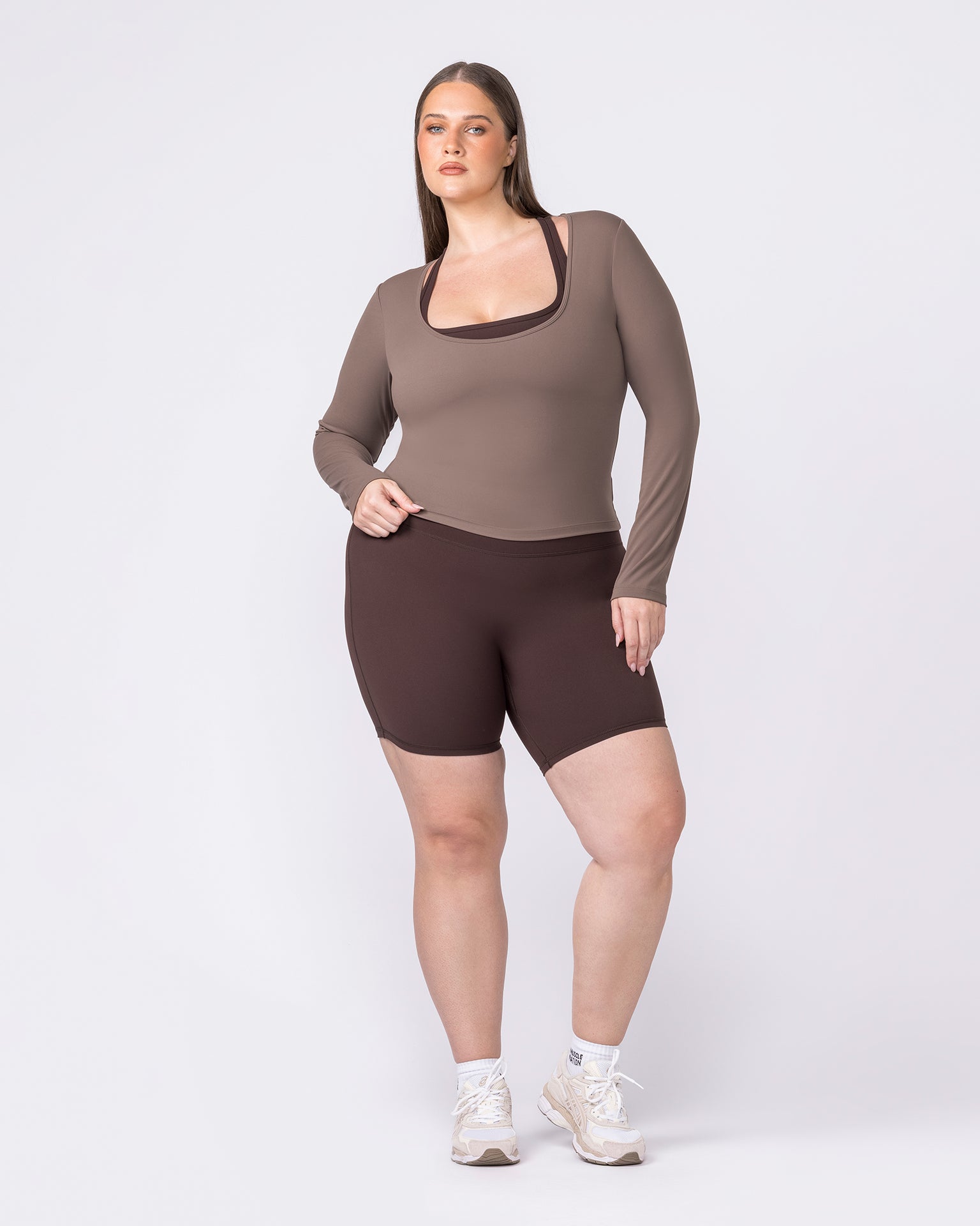 Base Long Sleeve Top - Taupe-Tops-XXS-032609TAUPE-XXS-MNAPPRL49147-5-Muscle Nation