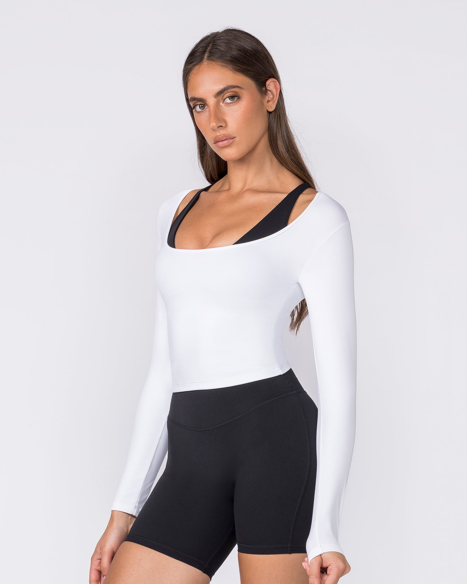 Base Long Sleeve Top - White-Tops-XXS-032609WHT-XXS-MNAPPRL49174-4-Muscle Nation