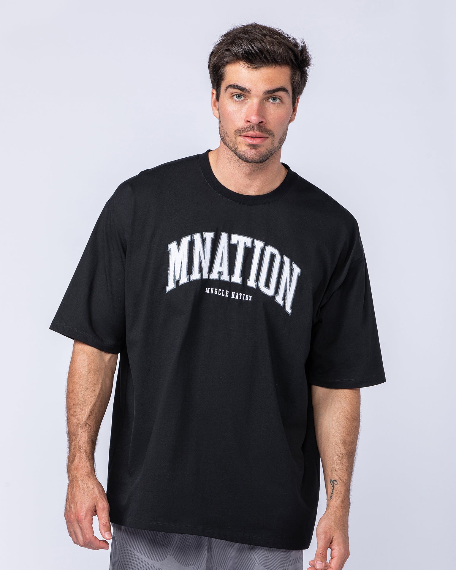 MN Varsity Oversized Tee - Black-T-Shirts-XS-1124213BLK-XS-MNAPPRL40834-2-Muscle Nation