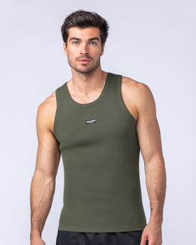 Rib Fitted Training Tank - Dark Khaki