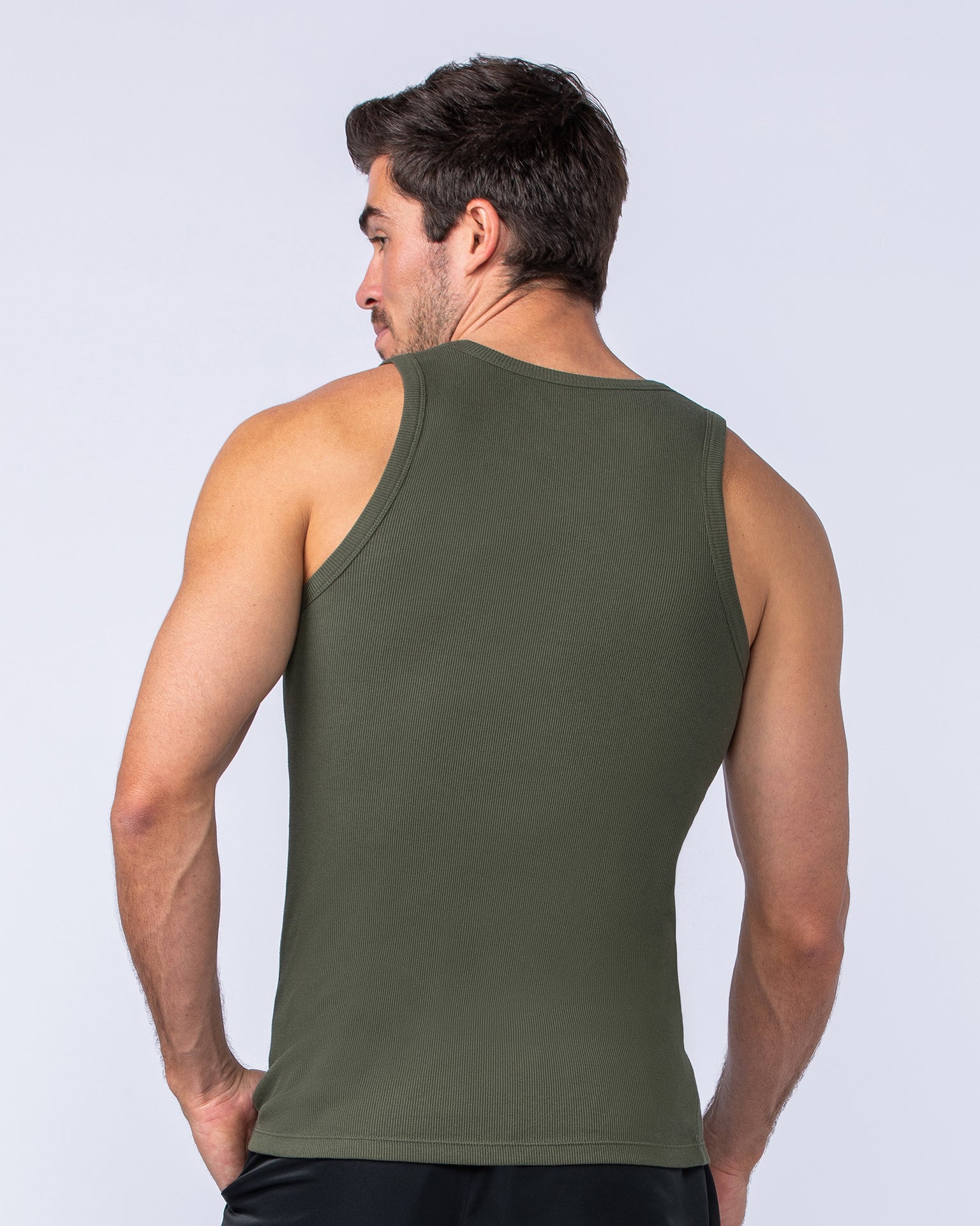 Rib Fitted Training Tank - Dark Khaki-Singlets & Tanks-S-1124126DKHAKI-S-MNAPPRL35038-4-Muscle Nation