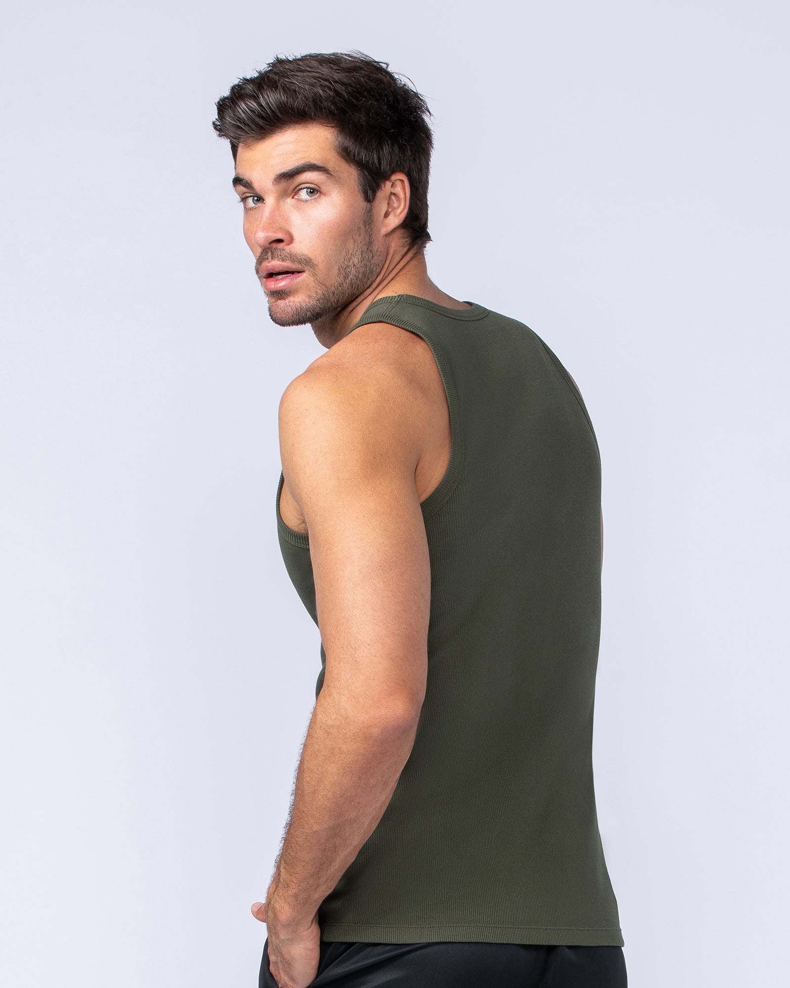 Rib Fitted Training Tank - Dark Khaki