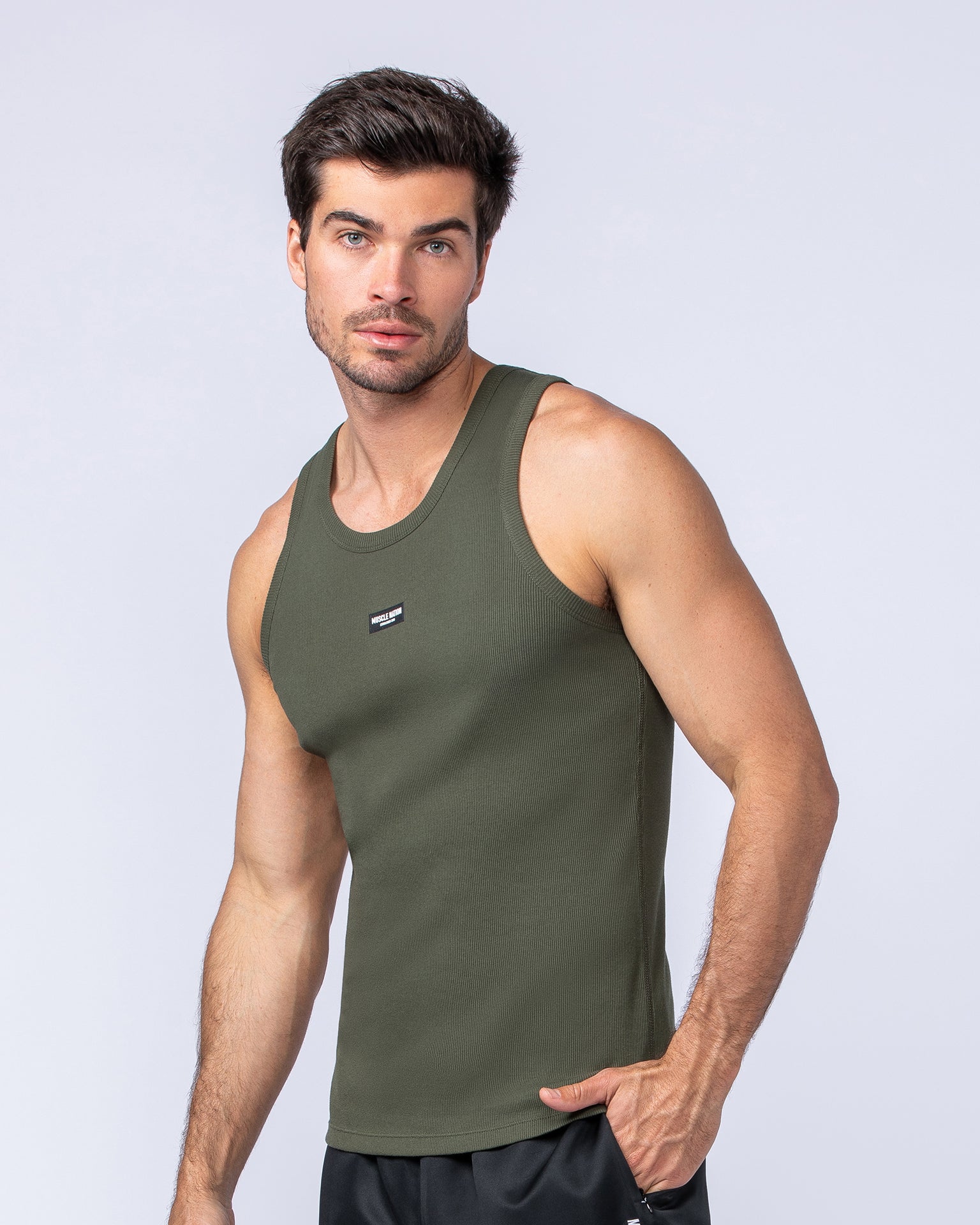 Rib Fitted Training Tank - Dark Khaki-Singlets & Tanks-S-1124126DKHAKI-S-MNAPPRL35038-2-Muscle Nation