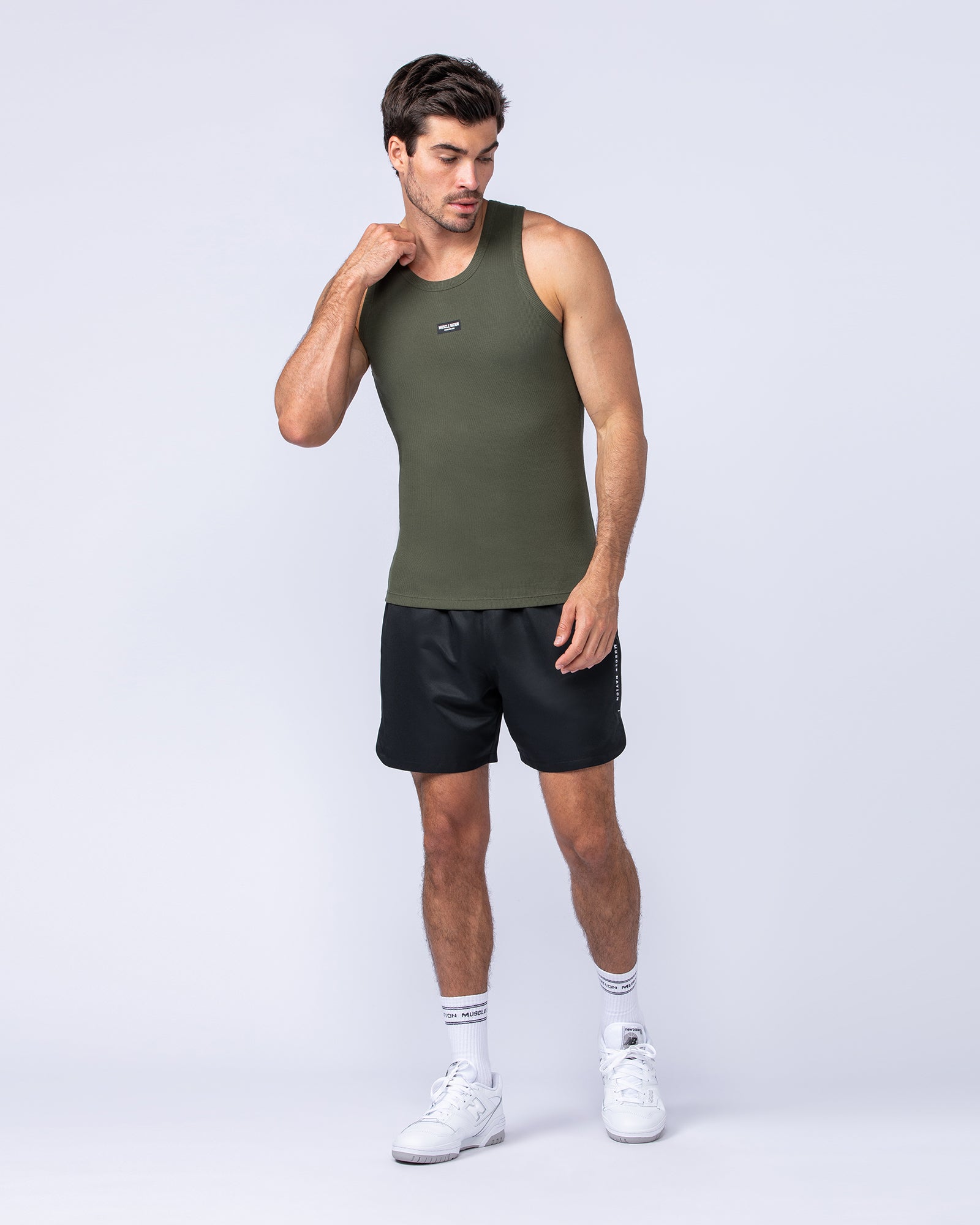 Rib Fitted Training Tank - Dark Khaki