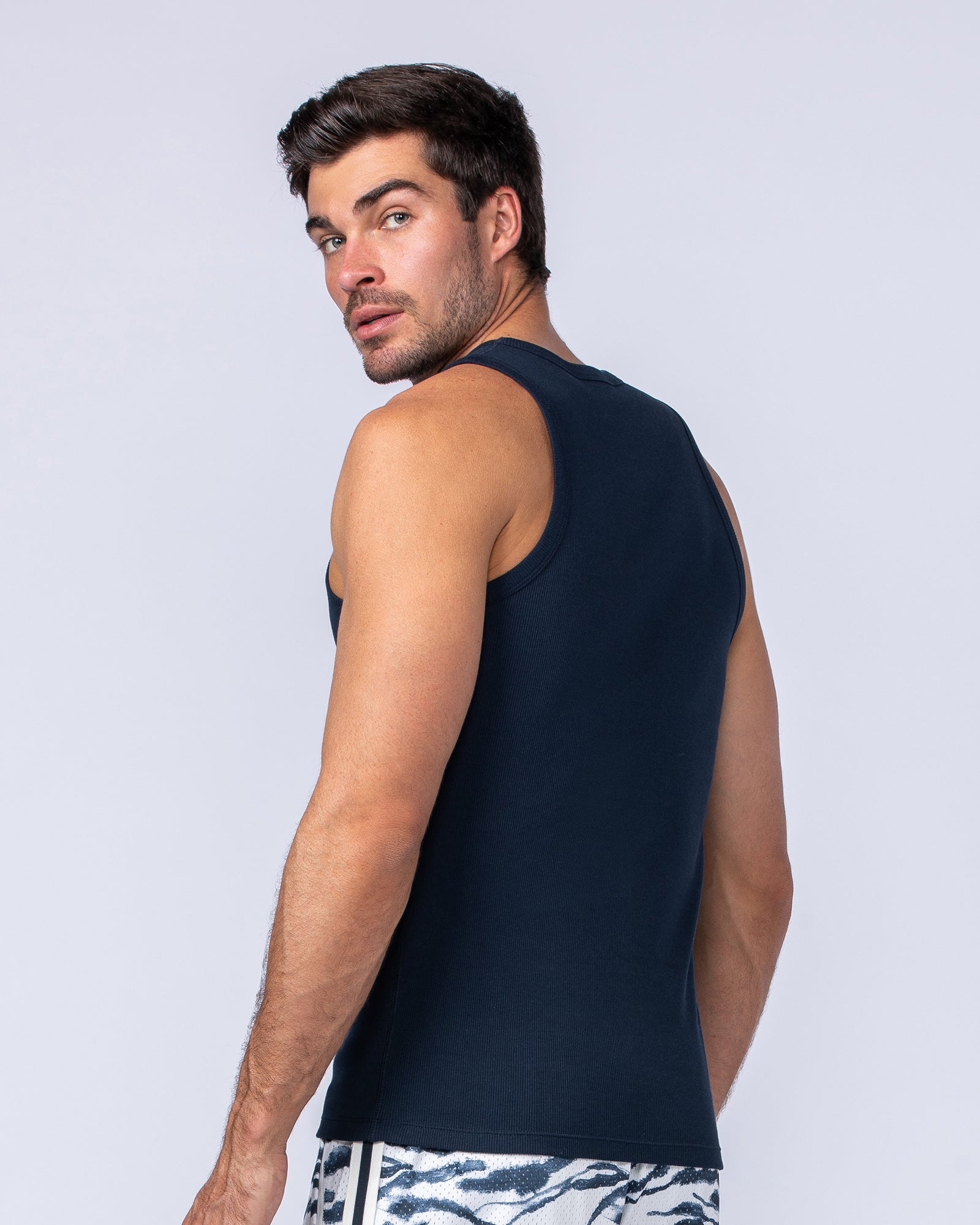 Rib Fitted Training Tank -  Navy