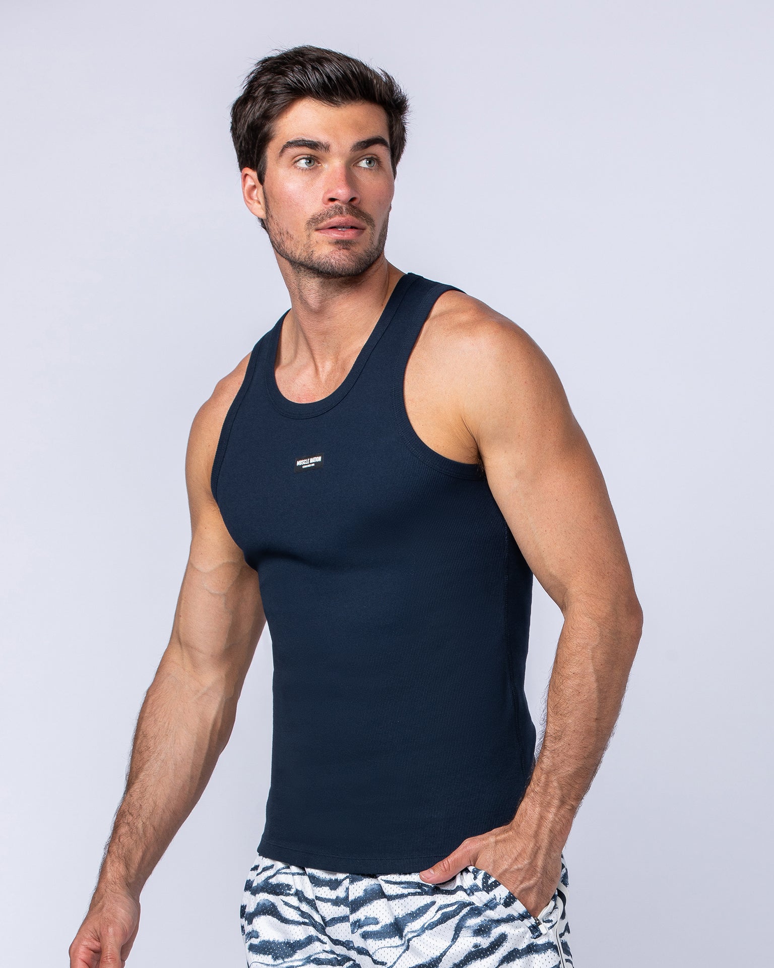 Rib Fitted Training Tank - Navy-Singlets & Tanks-S-022480NAVY-S-MNAPPRL30232-2-Muscle Nation
