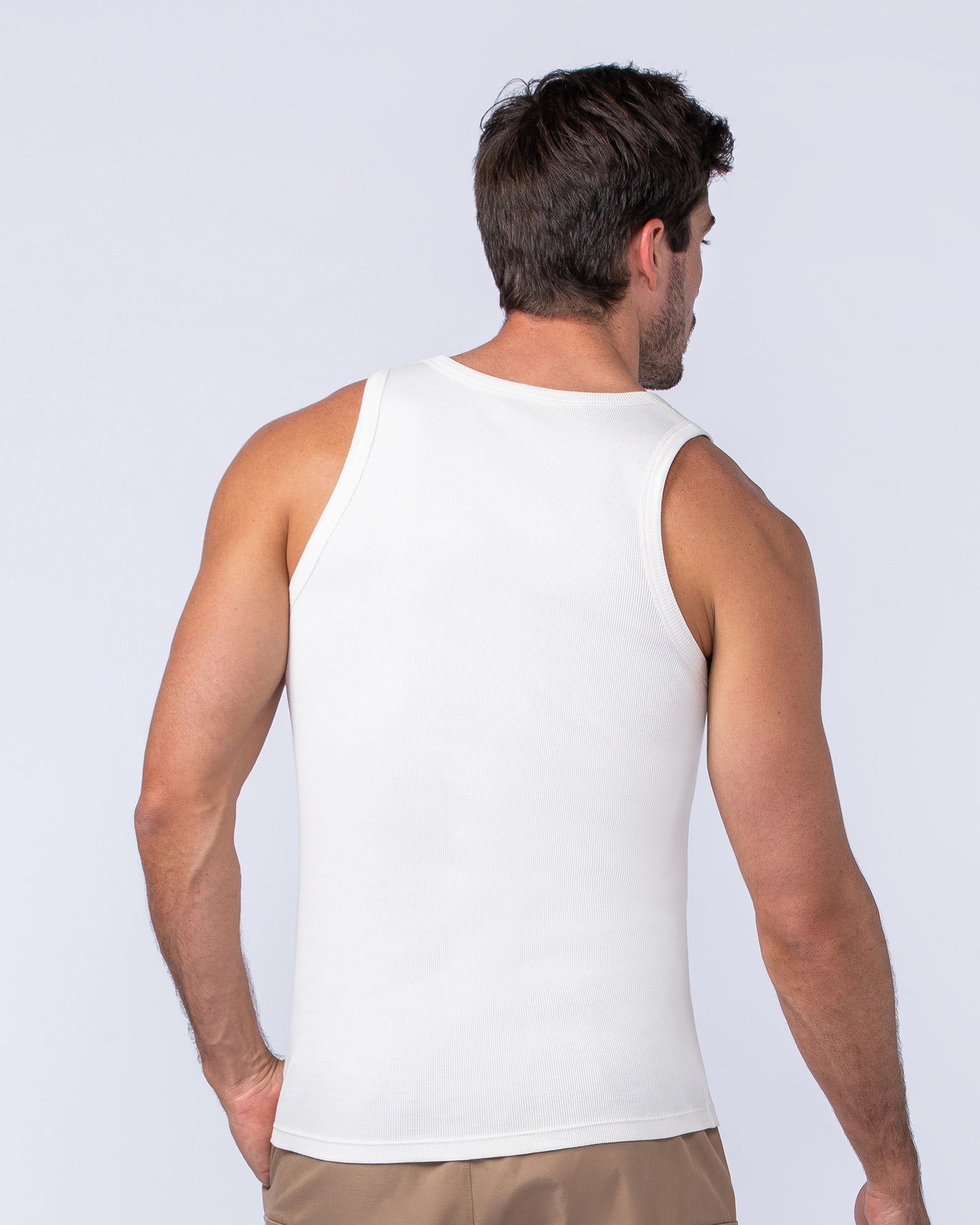 Rib Fitted Training Tank - Travertine (Silicon logo)-Singlets & Tanks-S-1124126TRAVSIL-S-MNAPPRL35024-4-Muscle Nation
