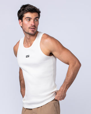 Rib Fitted Training Tank - Travertine (Silicon logo)-Singlets & Tanks-S-1124126TRAVSIL-S-MNAPPRL35024-2-Muscle Nation