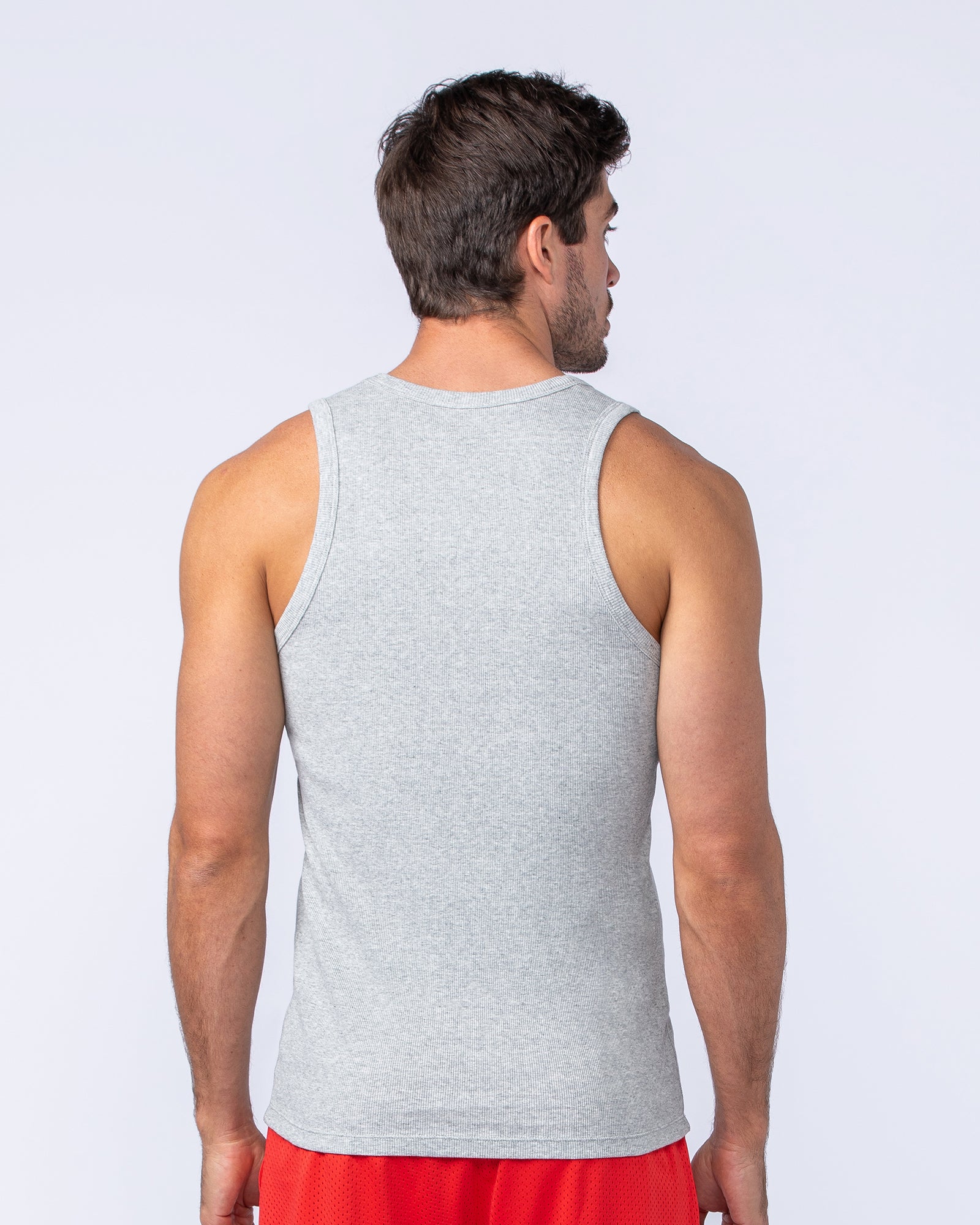 Rib Fitted Training Tank - Grey Marl