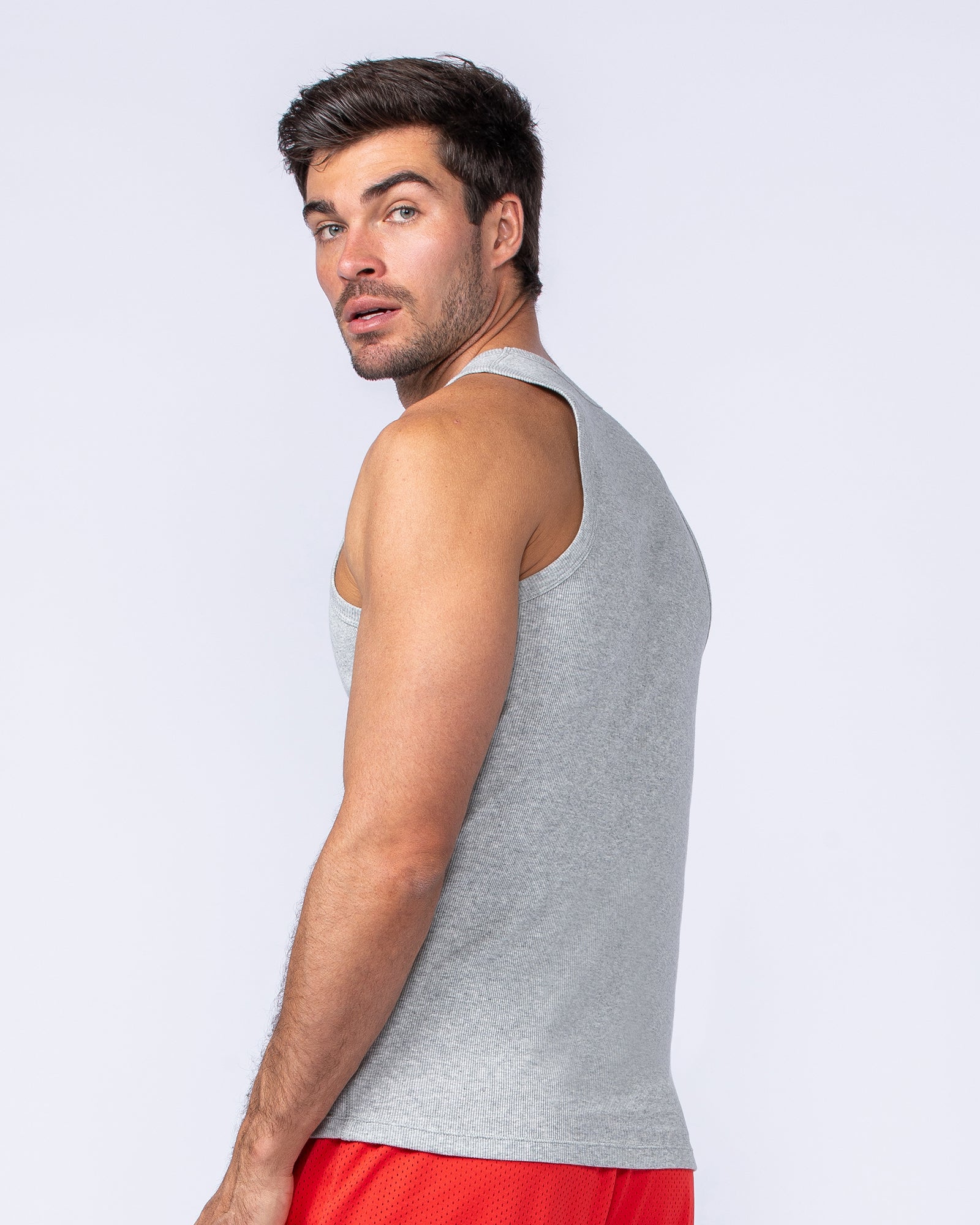 Rib Fitted Training Tank - Grey Marl