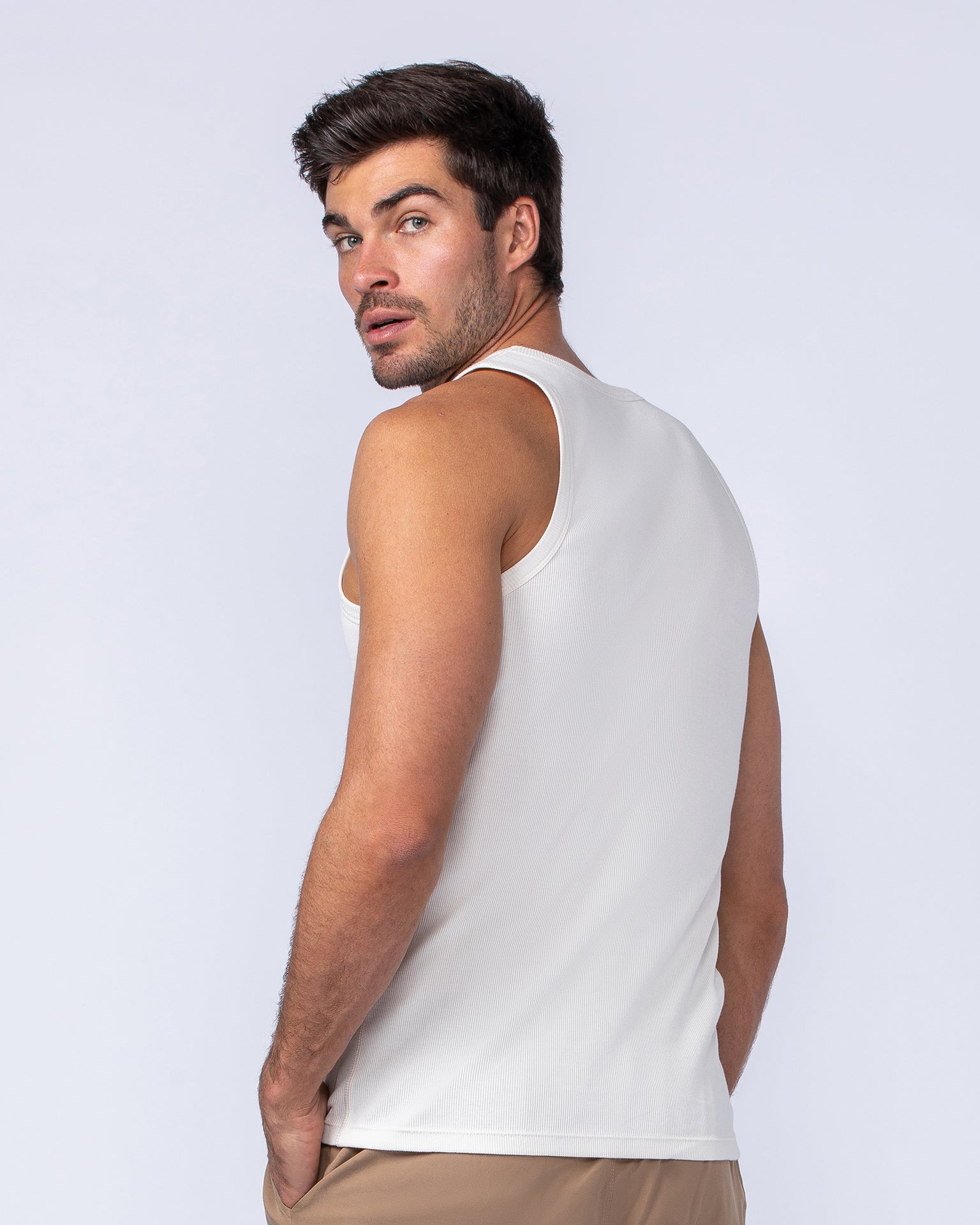 Rib Fitted Training Tank - Travertine (Silicon logo)-Singlets & Tanks-S-1124126TRAVSIL-S-MNAPPRL35024-3-Muscle Nation