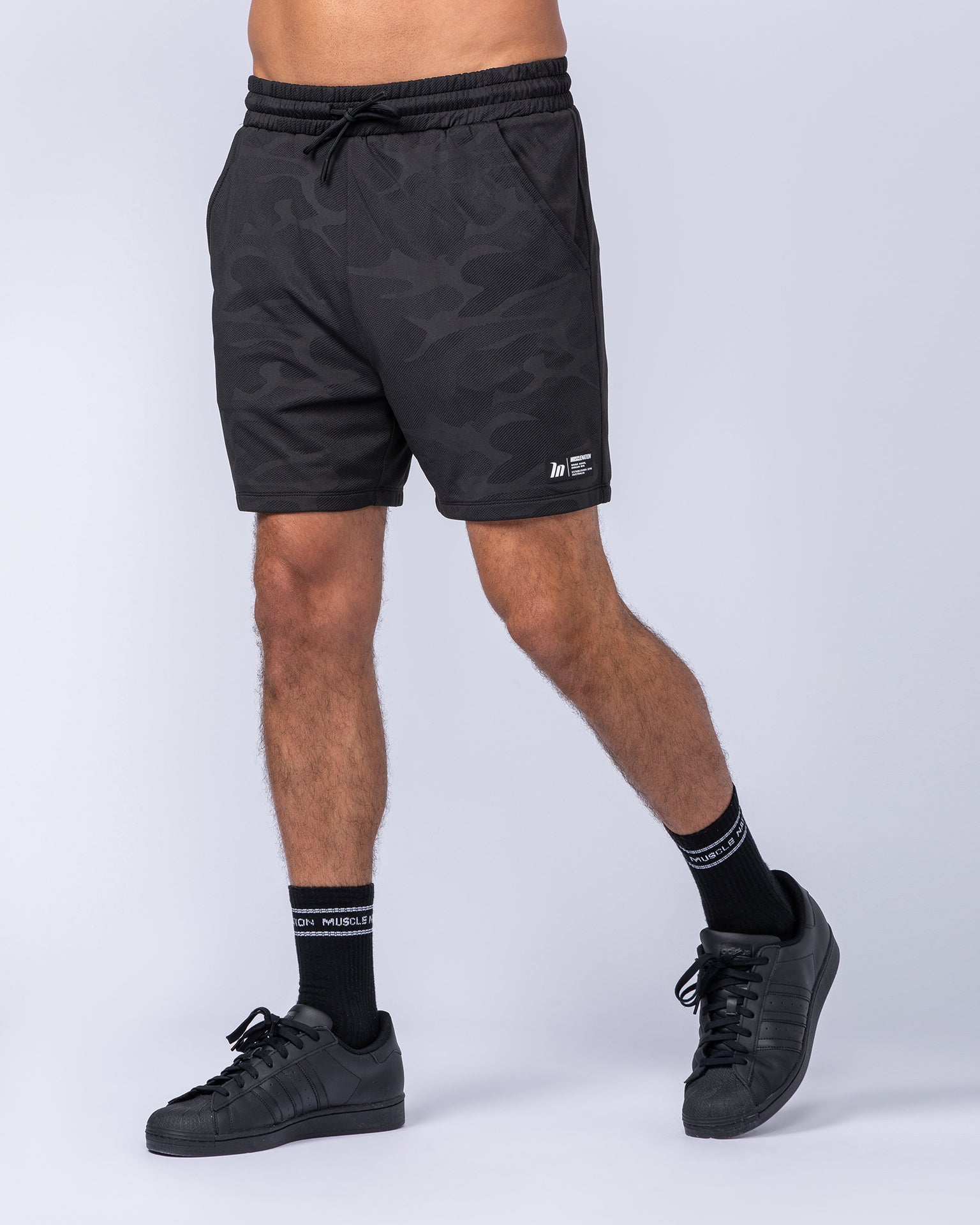 Tech Camo Lay Up 5" Shorts - Black Camo-Shorts-S-112431BLKCAMO-S-MNAPPRL35550-3-Muscle Nation