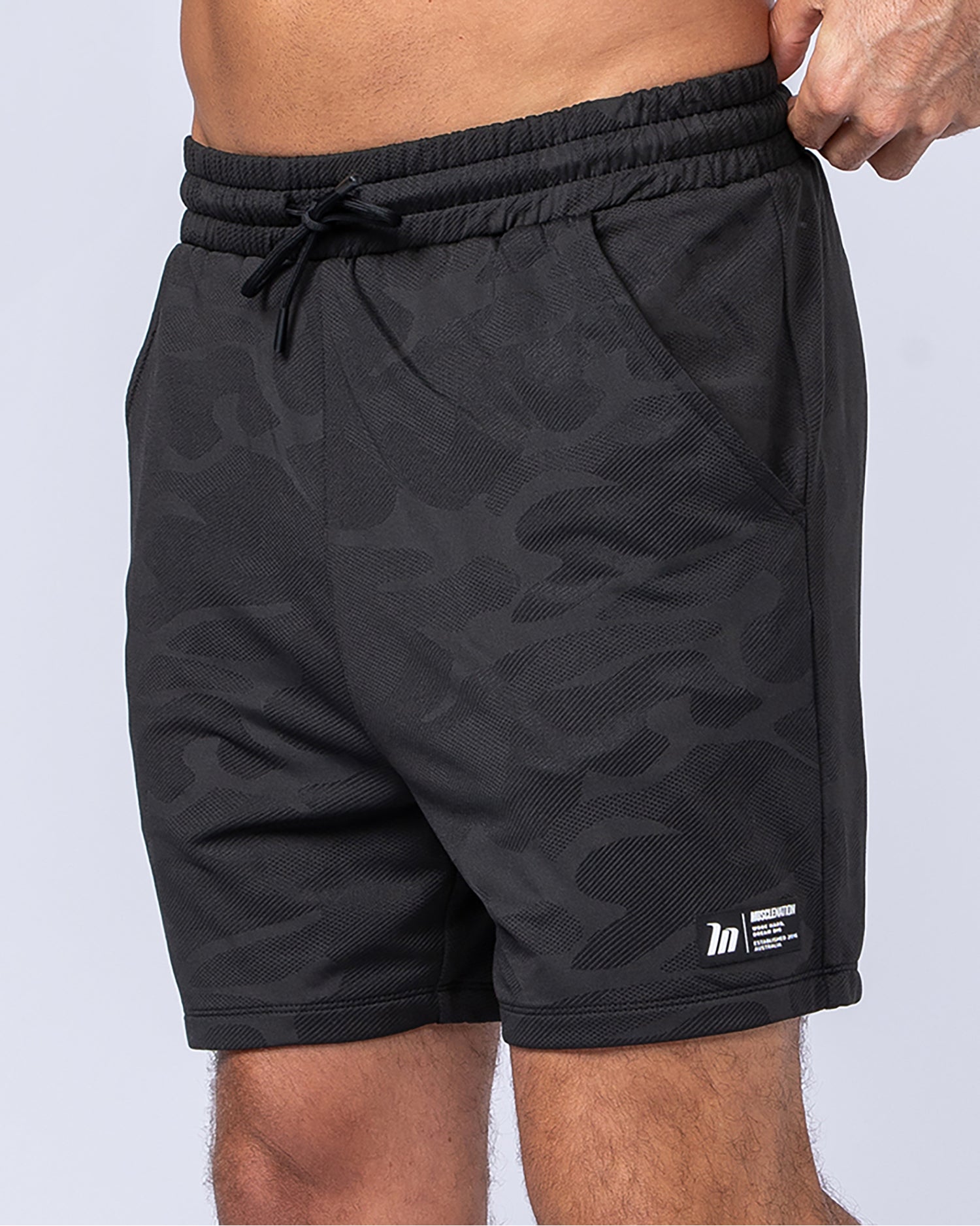 Tech Camo Lay Up 5" Shorts - Black Camo-Shorts-S-112431BLKCAMO-S-MNAPPRL35550-1-Muscle Nation
