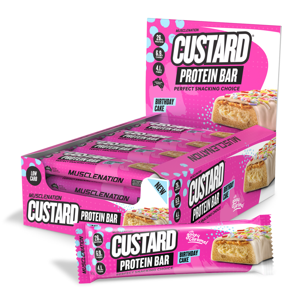 CUSTARD Protein Bar Birthday Cake Box of 12 Muscle Nation