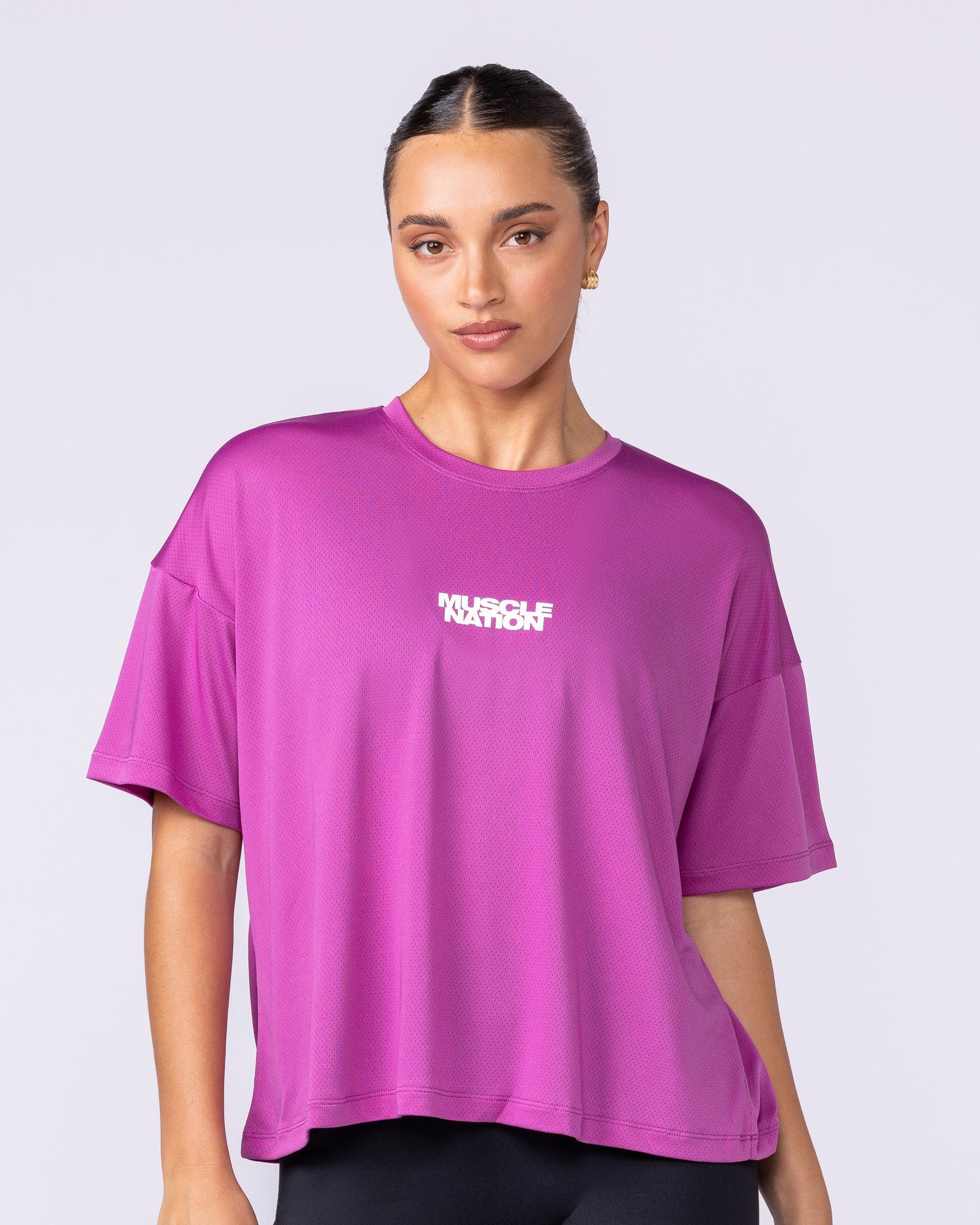 Boxy Training Tee - Radiant Orchid-T-Shirts-XXS-1125133RORID-XXS-MNAPPRL45138-3-Muscle Nation