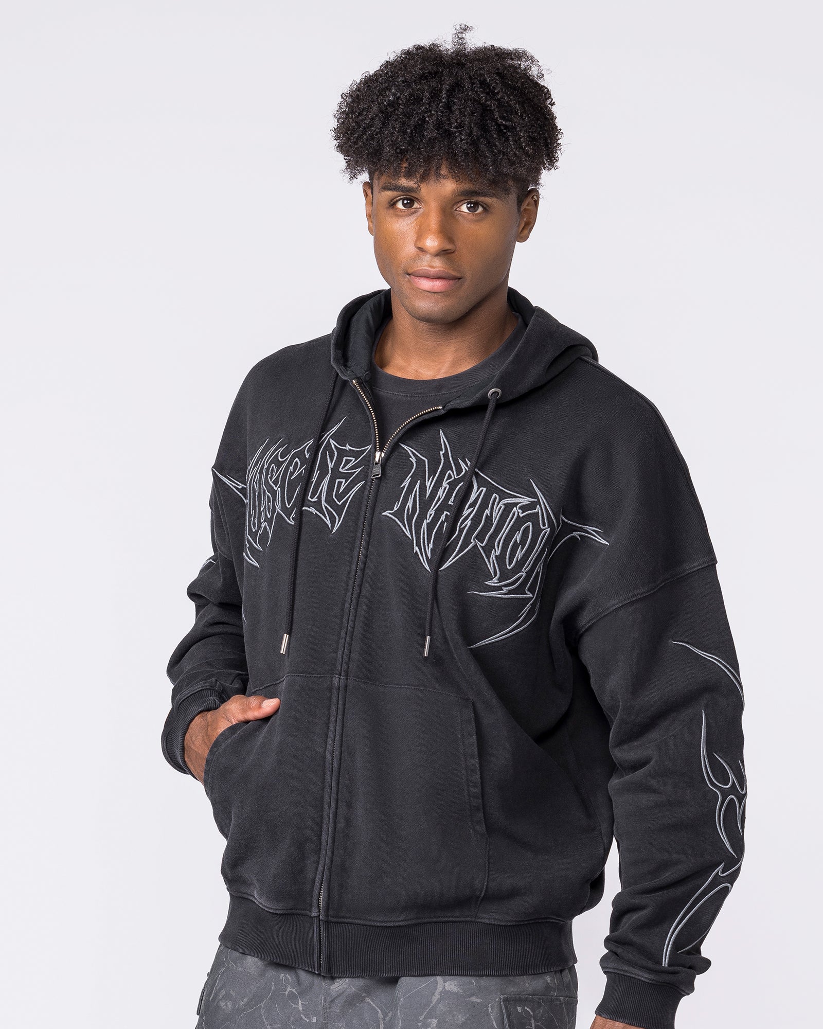 Breakout Vintage Zip Hoodie - Washed Black-Jumpers & Hoodies-XS-032641WSHBLK-XS-MNAPPRL49677-4-Muscle Nation