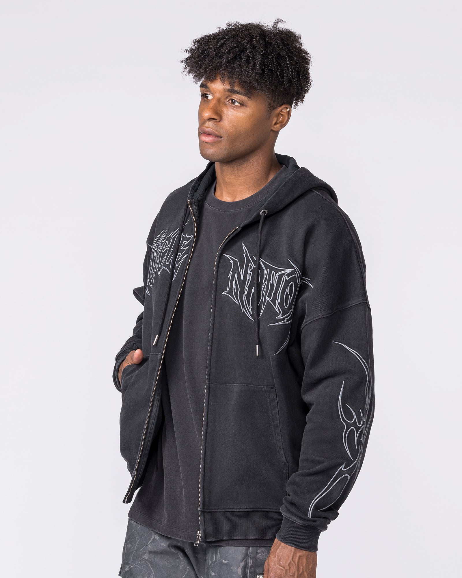 Breakout Vintage Zip Hoodie - Washed Black-Jumpers & Hoodies-XS-032641WSHBLK-XS-MNAPPRL49677-5-Muscle Nation