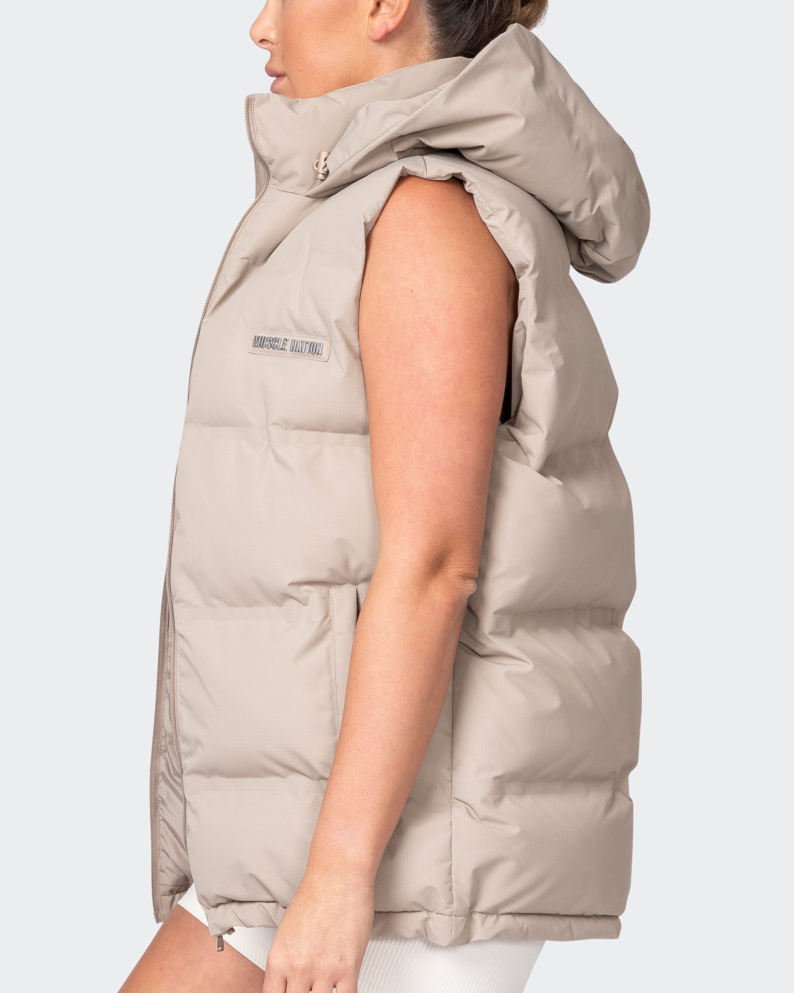 Staple Oversized Puffer Vest - Fossil - Muscle Nation