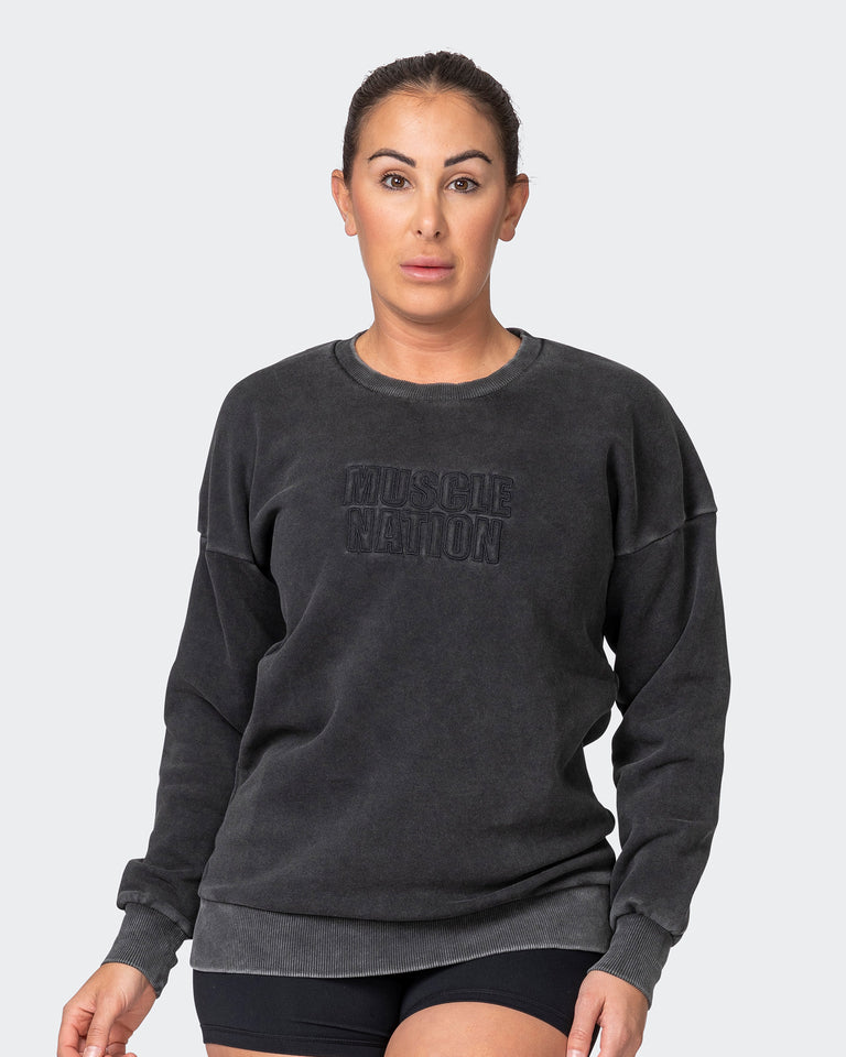 Womens Classic Vintage Pullover - Washed Black