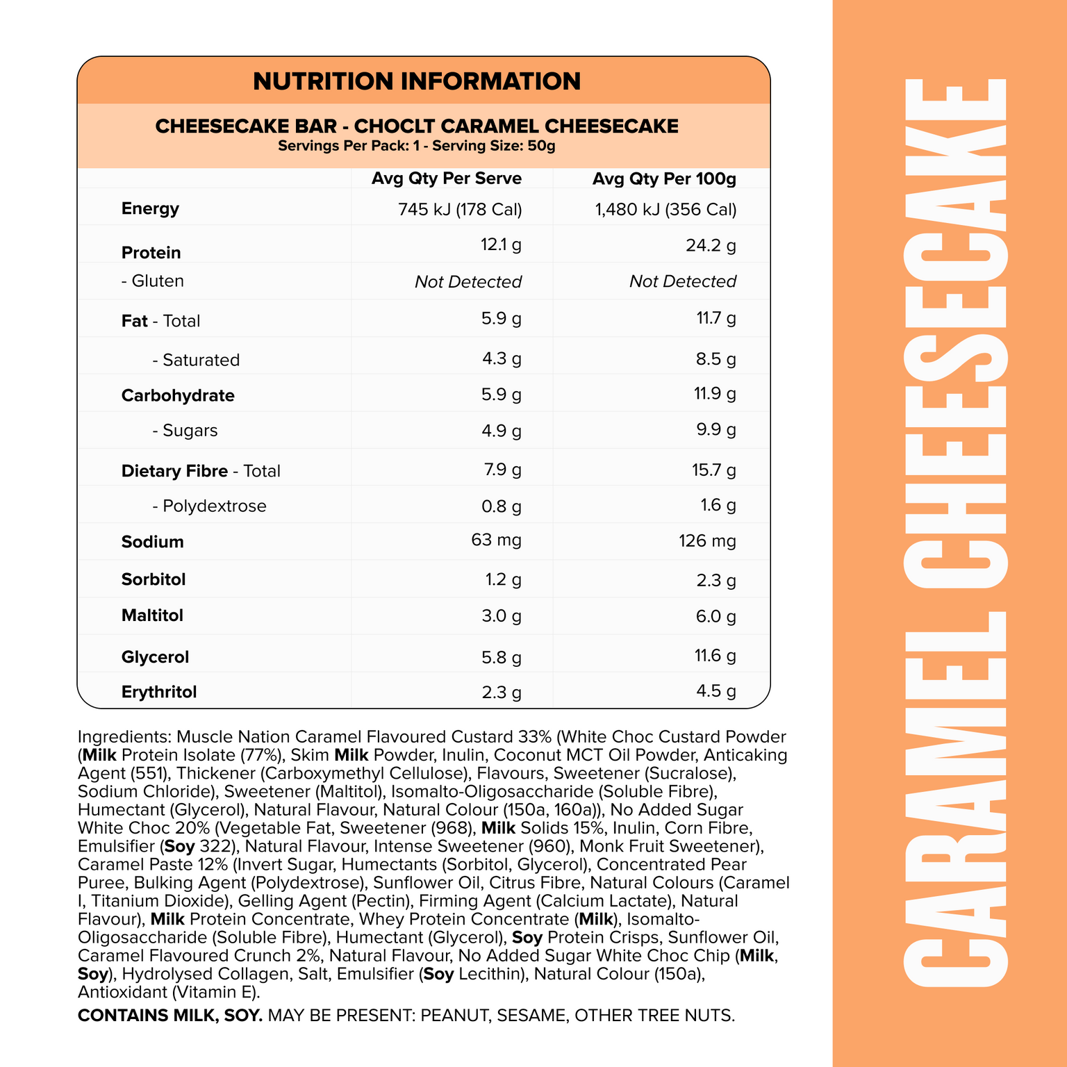 MN x CHOCLT CHEESECAKE Protein Bar - Caramel - Box of 12-Protein Bars-MNSUPPS0309-19359054001029-3-Muscle Nation