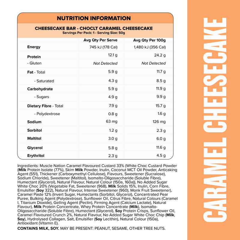MN x CHOCLT CHEESECAKE Protein Bar - Caramel - Box of 12-Protein Bars-MNSUPPS0309-19359054001029-3-Muscle Nation