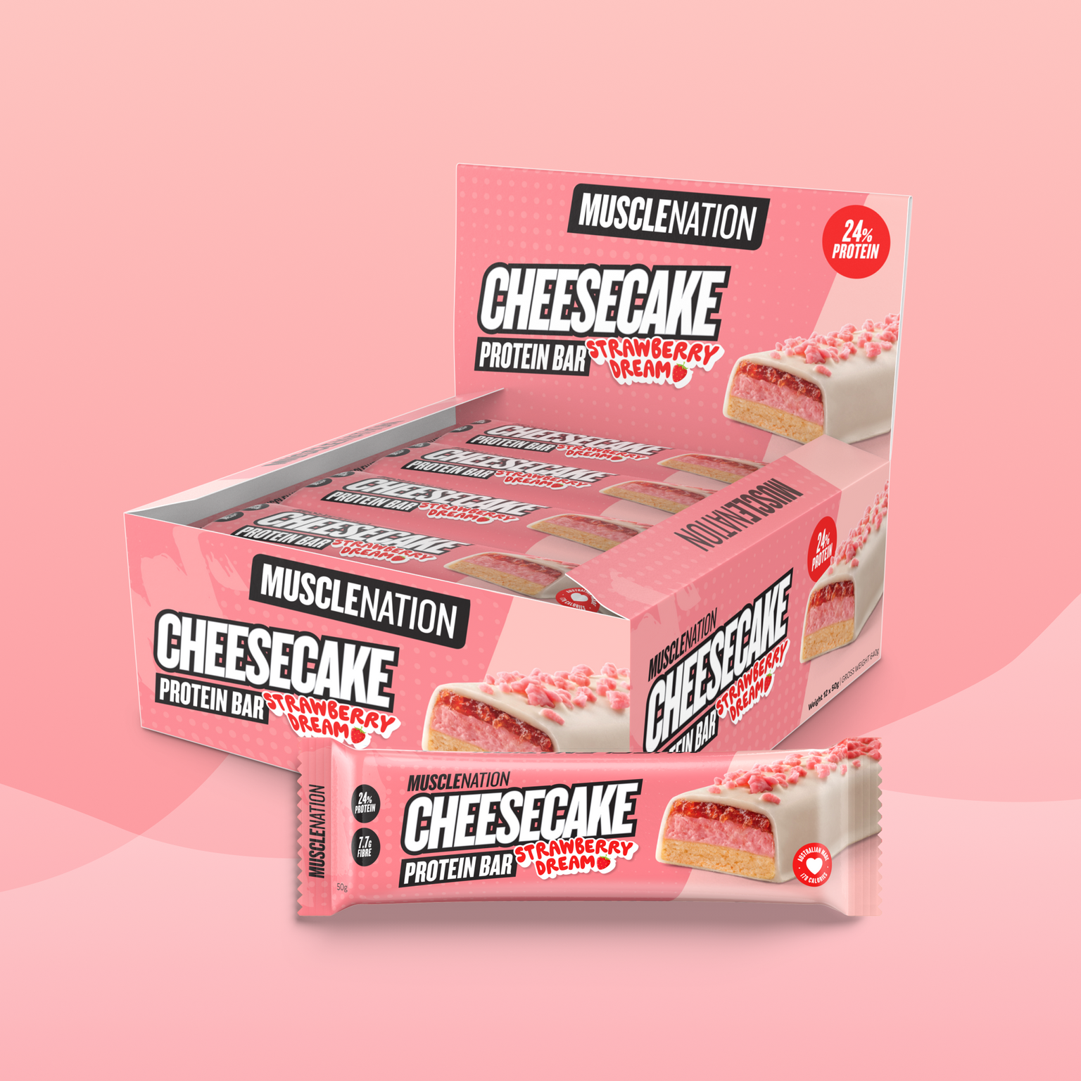 CHEESECAKE Protein Bar - Strawberry Dream - Box of 12-Protein Bars-MNSUPPS0311-19359054001036-1-Muscle Nation
