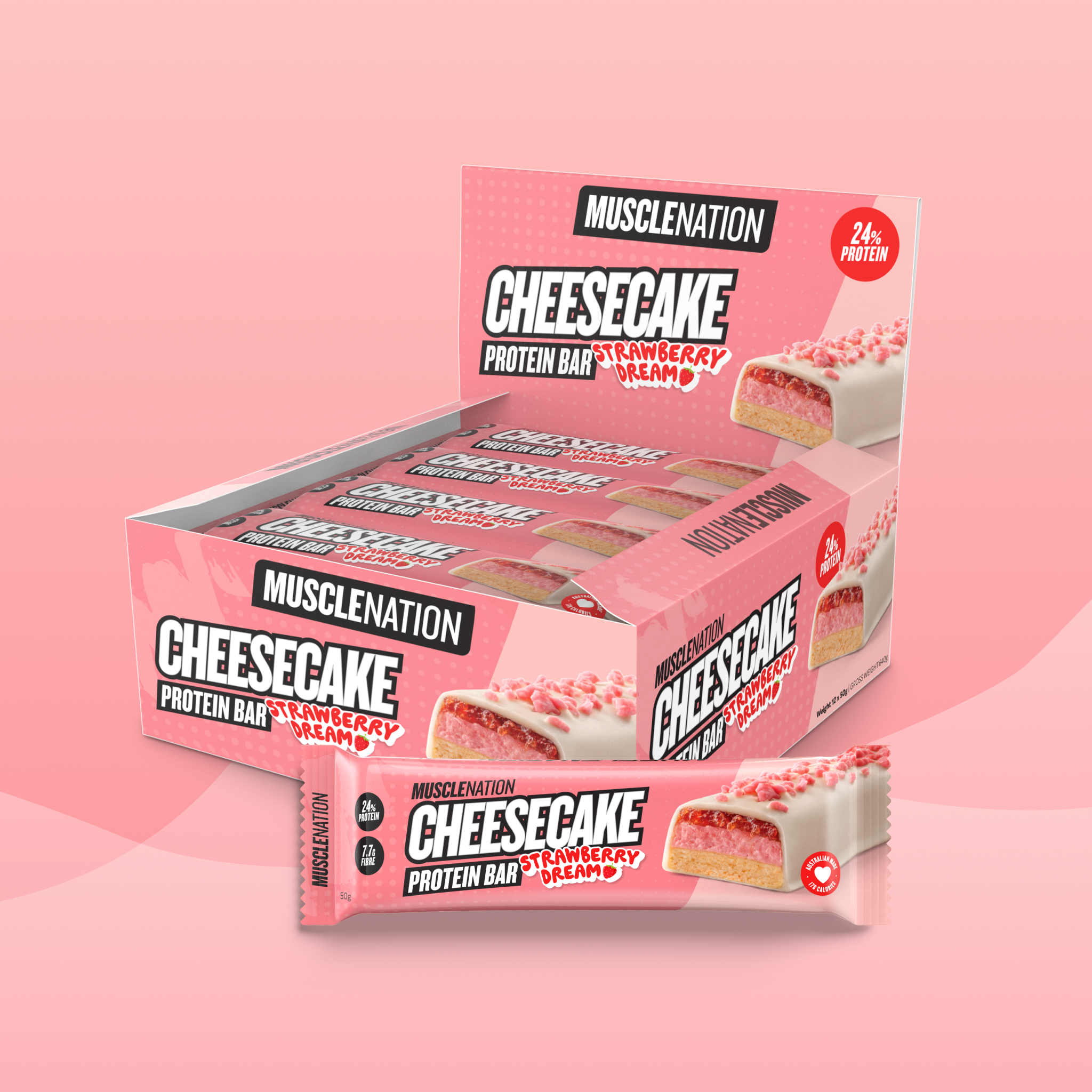 CHEESECAKE Protein Bar - Strawberry Dream - Box of 12-Protein Bars-MNSUPPS0311-19359054001036-1-Muscle Nation