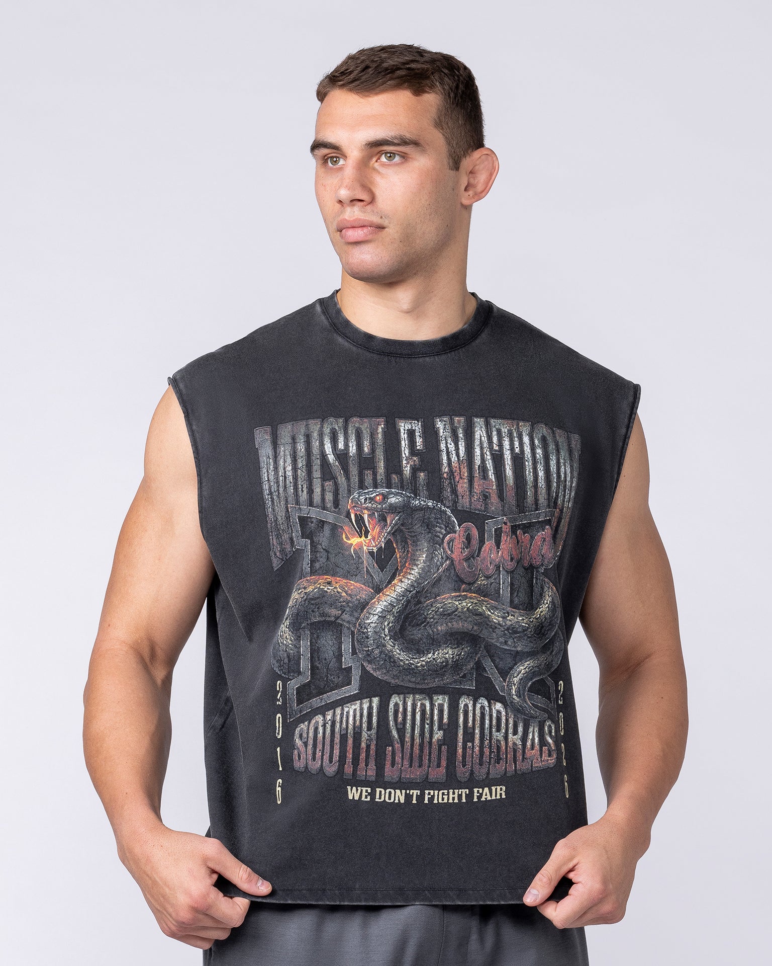 Cobras Boxy Muscle Tank - Washed Black