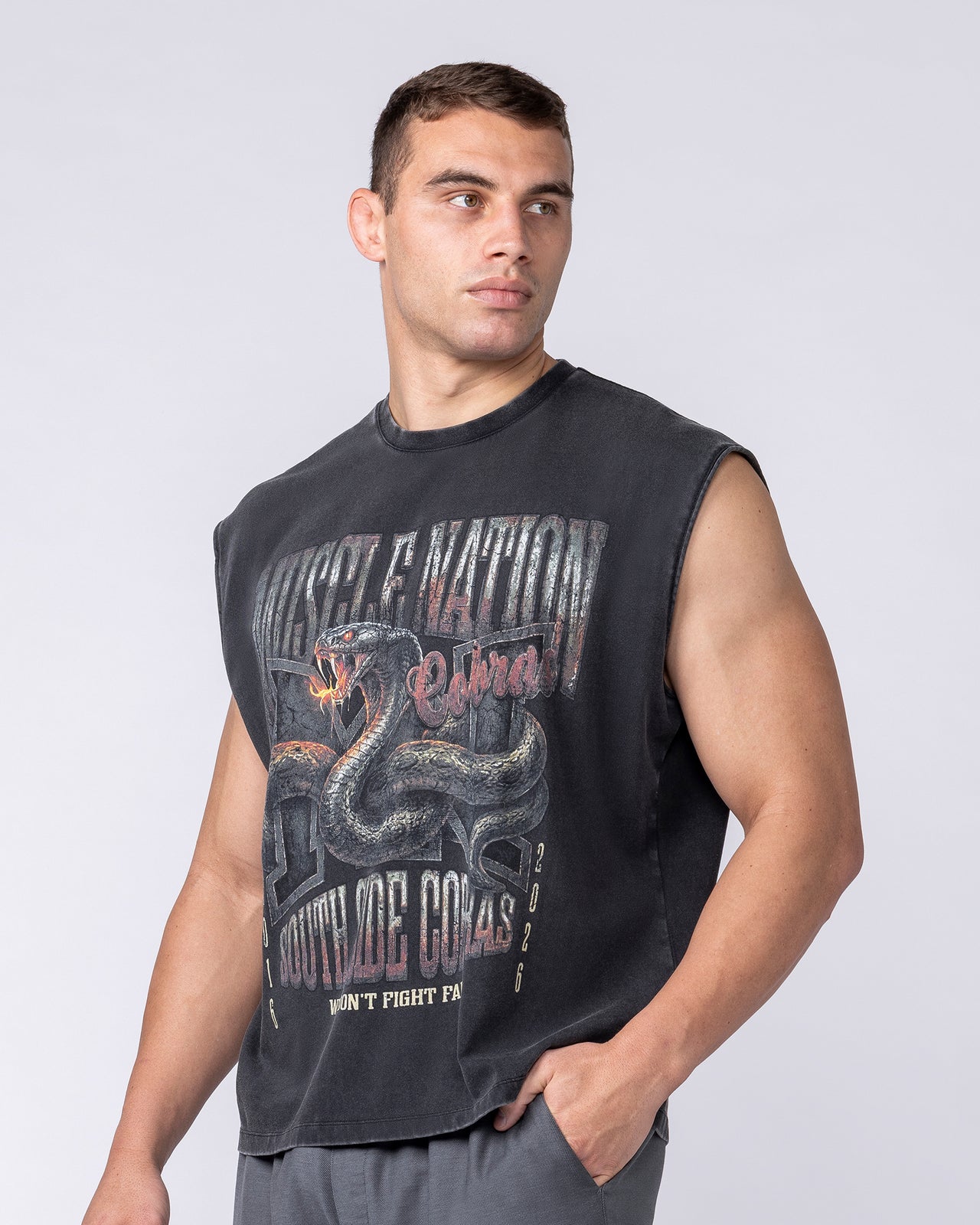 Cobras Boxy Muscle Tank - Washed Black