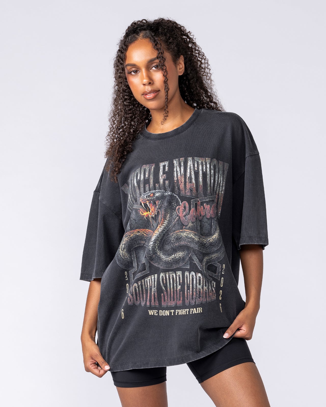Cobras Oversized Tee - Washed Black