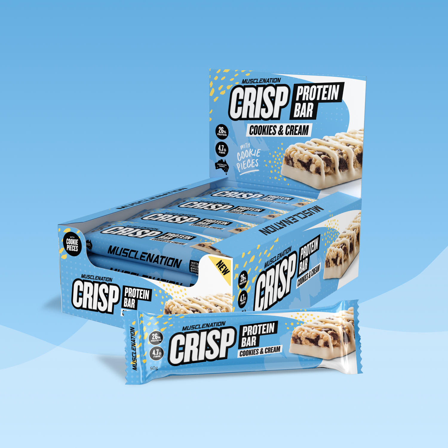 CRISP Protein Bar - Cookies & Cream - Box of 12-Protein Bars-MNSUPPS0298-19359054000923-1-Muscle Nation
