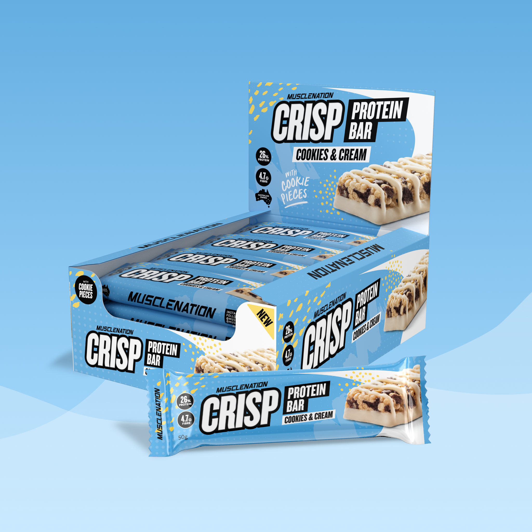 CRISP Protein Bar - Cookies & Cream - Box of 12-Protein Bars-MNSUPPS0298-19359054000923-1-Muscle Nation