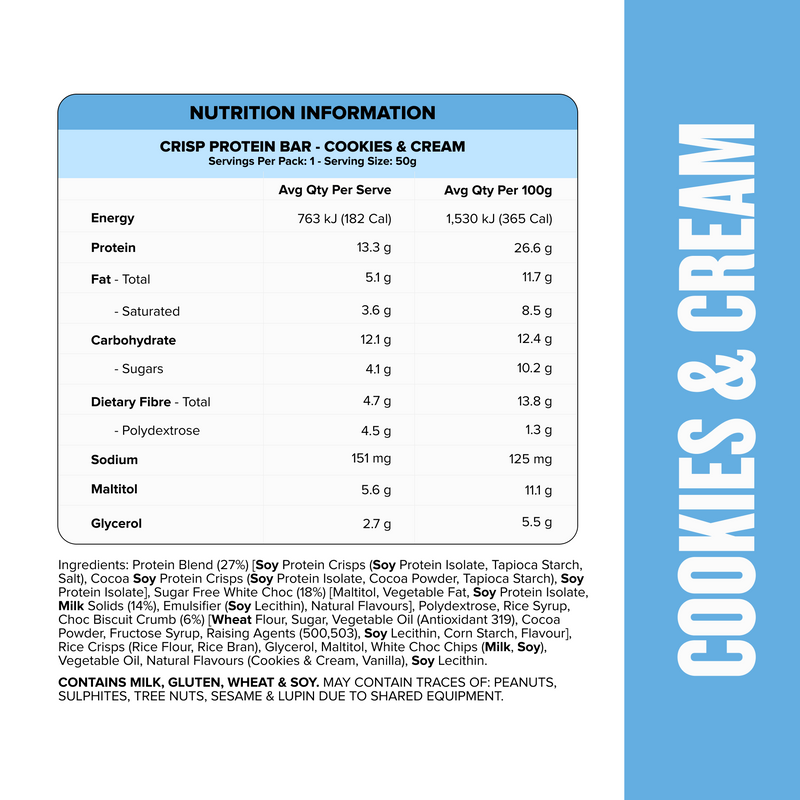 CRISP Protein Bar - Cookies & Cream - Box of 12-Protein Bars-MNSUPPS0298-19359054000923-3-Muscle Nation